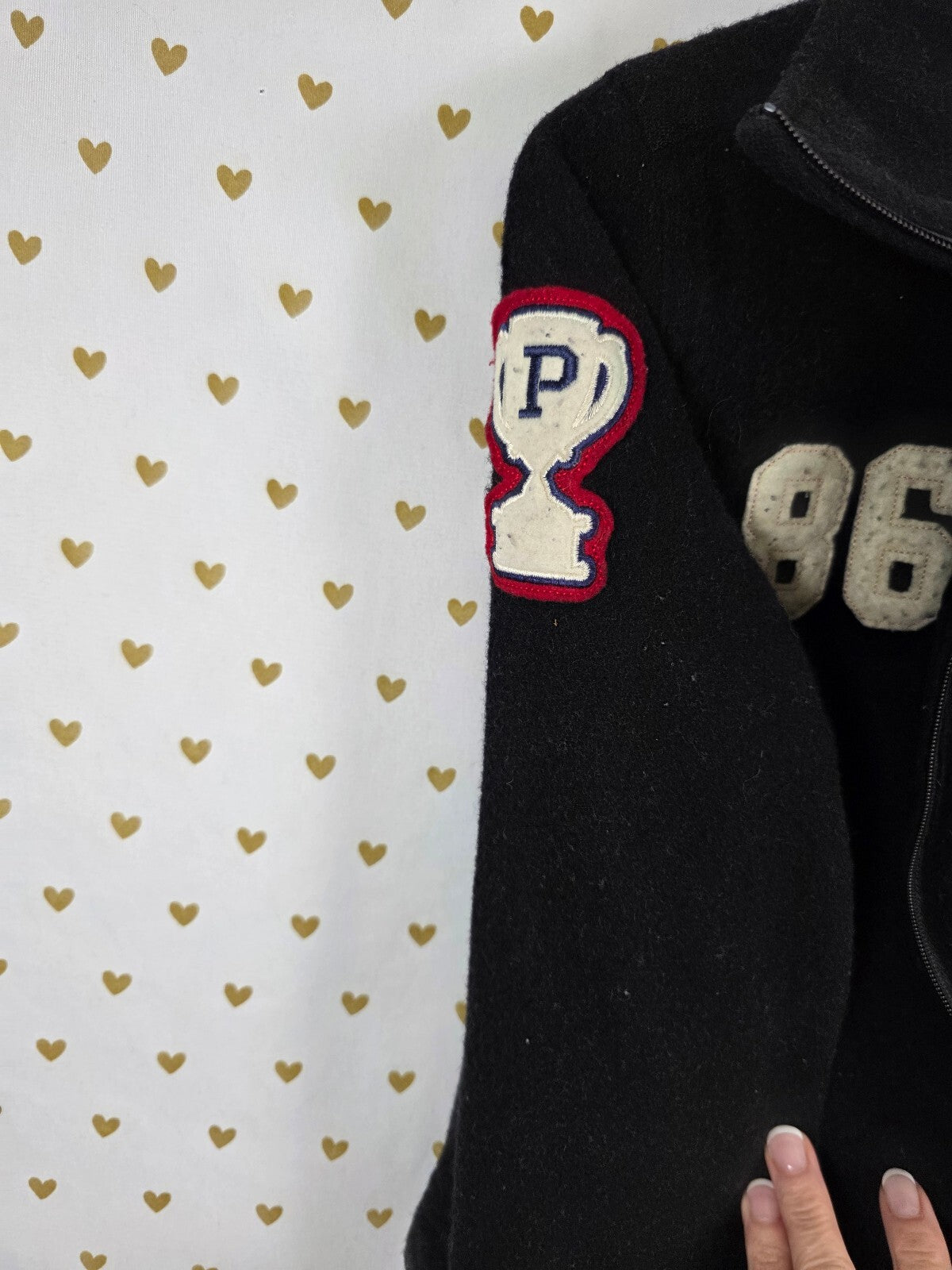 Vintage VS PINK Varsity Jacket M State Champs 1986 Dog Letterman Y2K