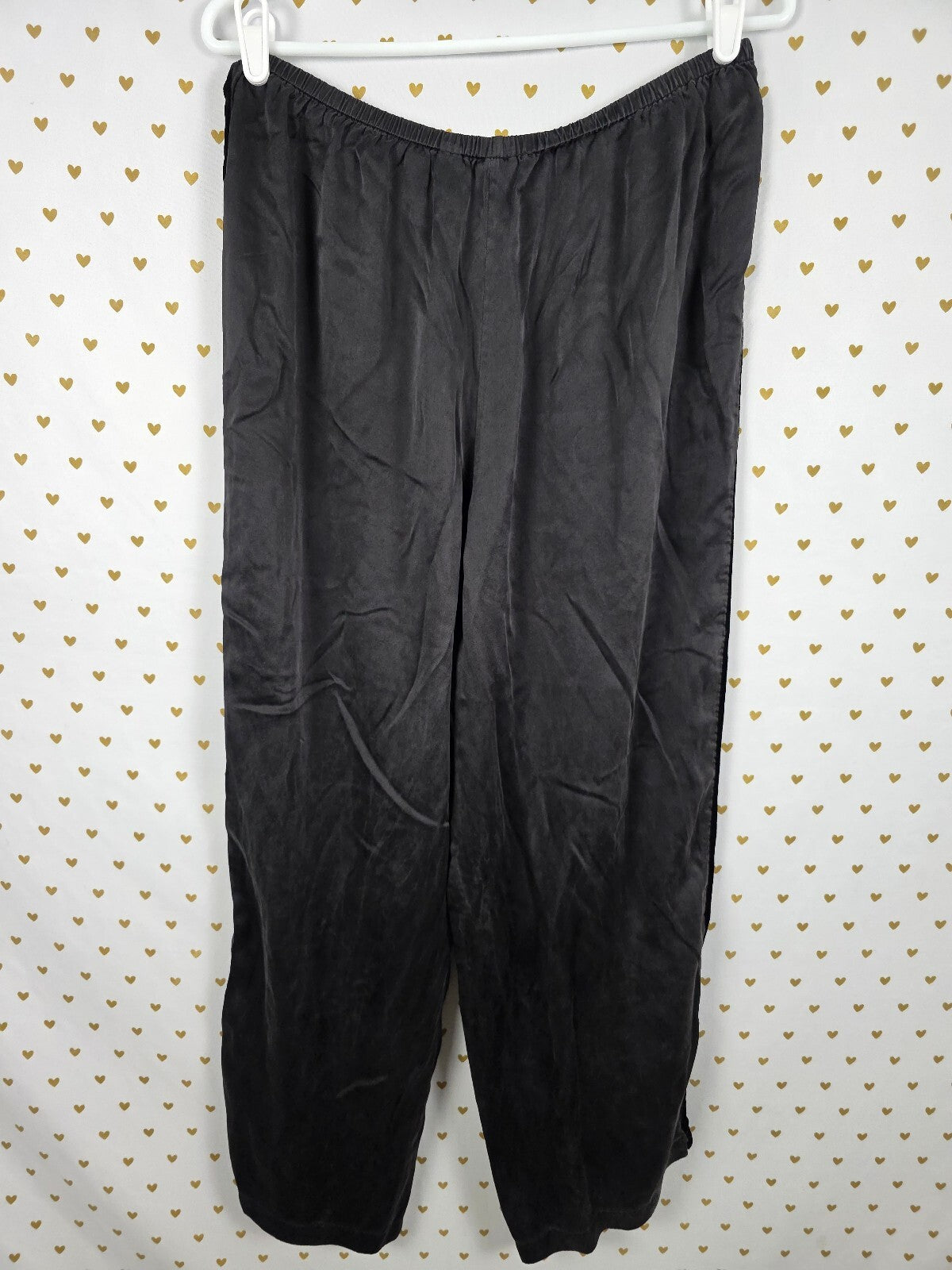 Vintage Victoria's Secret 2000 Black 100% Silk Velvet Trim Pajama Pants L