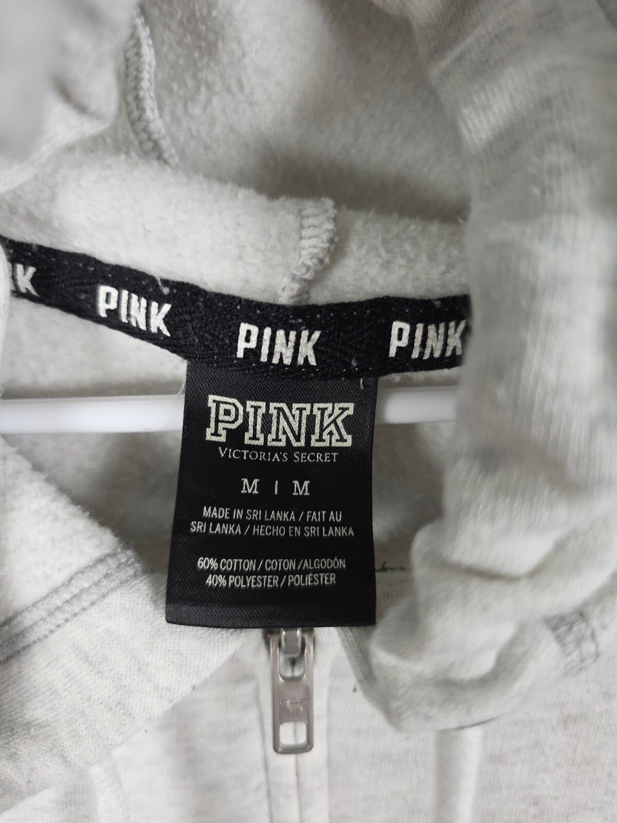 Victorias Secret Pink Rare Rainbow Bling Logo Full zip Hoodie Jacket Grey Medium