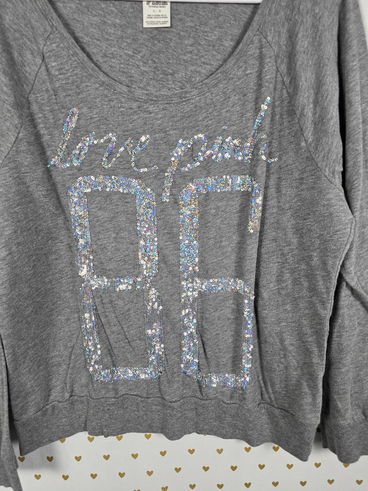 Victorias Secret PINK Love 86 Bling Sequined Long sleeve tee shirt Large