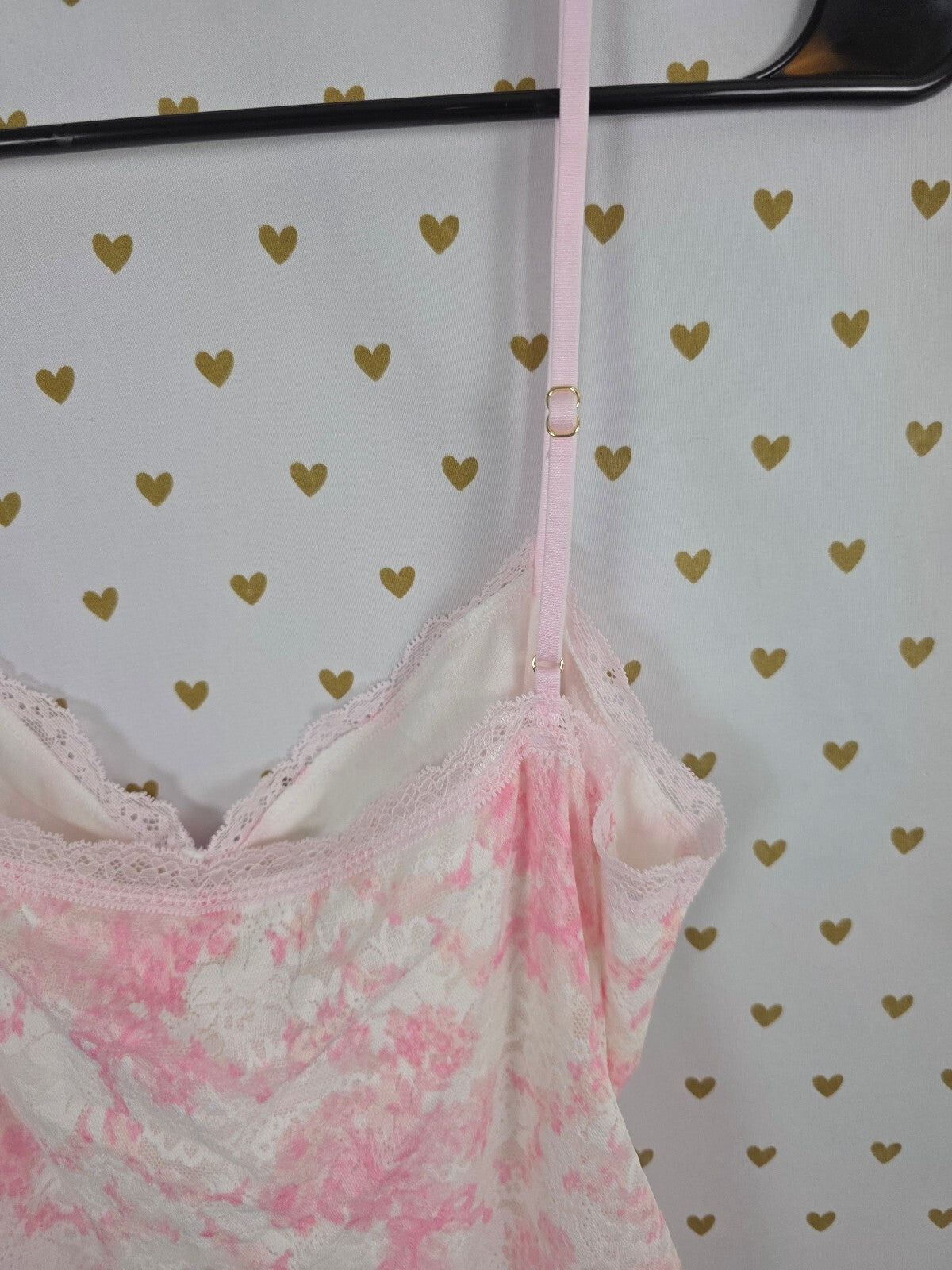 Victoria's Secret PINK x LoveShackFancy Lace Slip Dress M Pink Floral Ruched