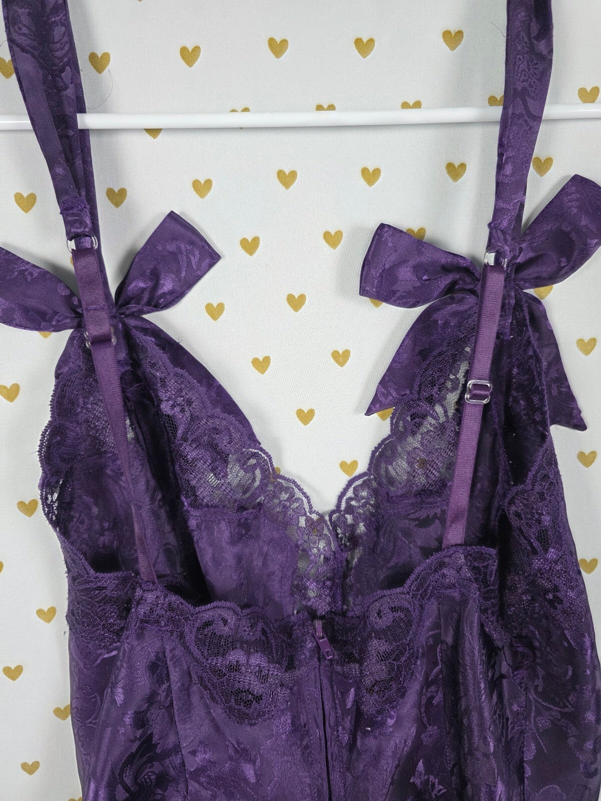 Vintage Victoria's Secret Gold Label Purple Jacquard Teddy Bodysuit S Bows