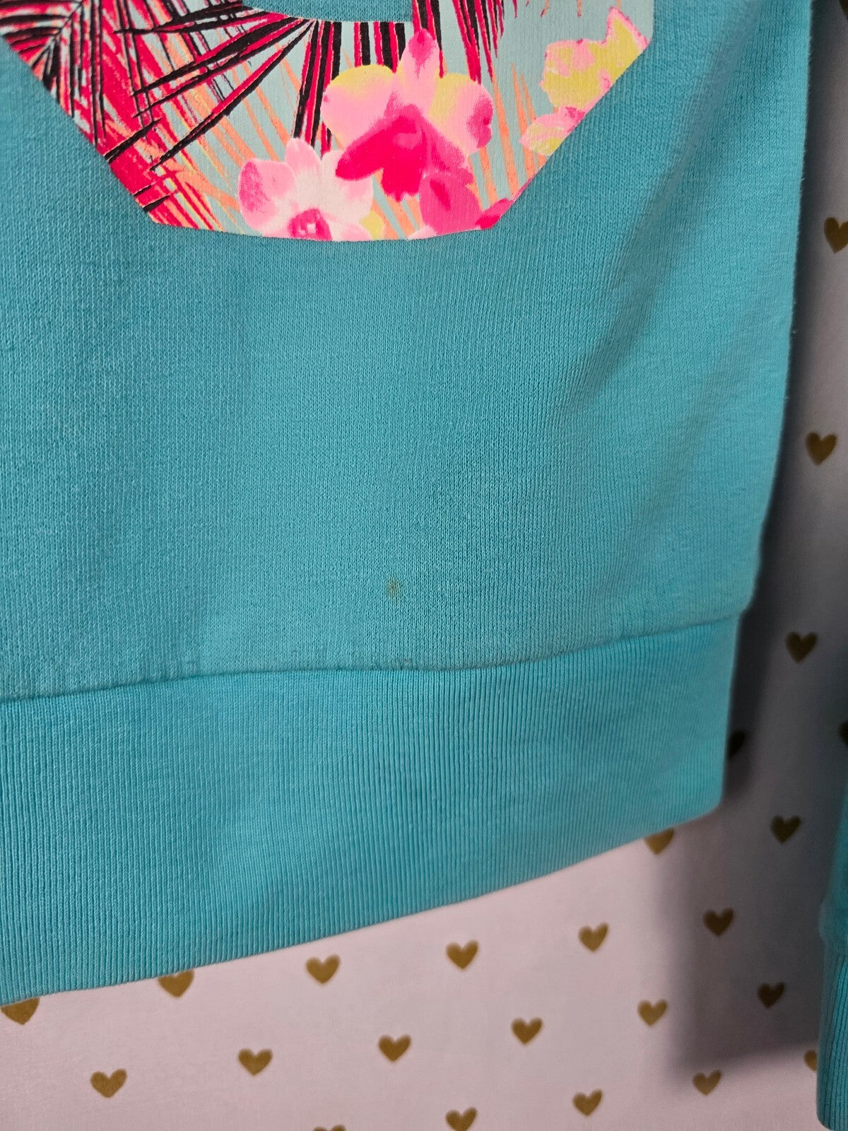 Victorias Secret Pink FLORAL 86 Full zip hoodie Jacket SMALL Teal