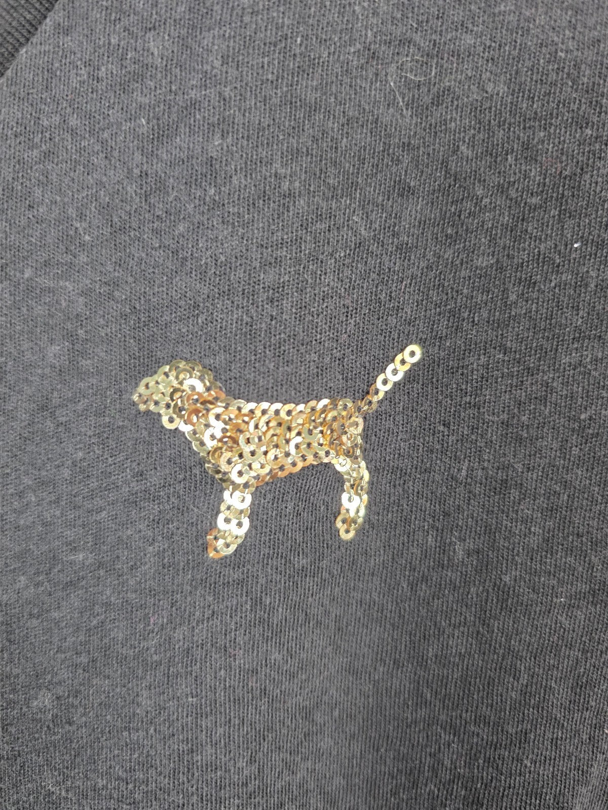 Victorias Secret PINK Gold Bling Dog Logo V neck Tee shirt Sequined Medium