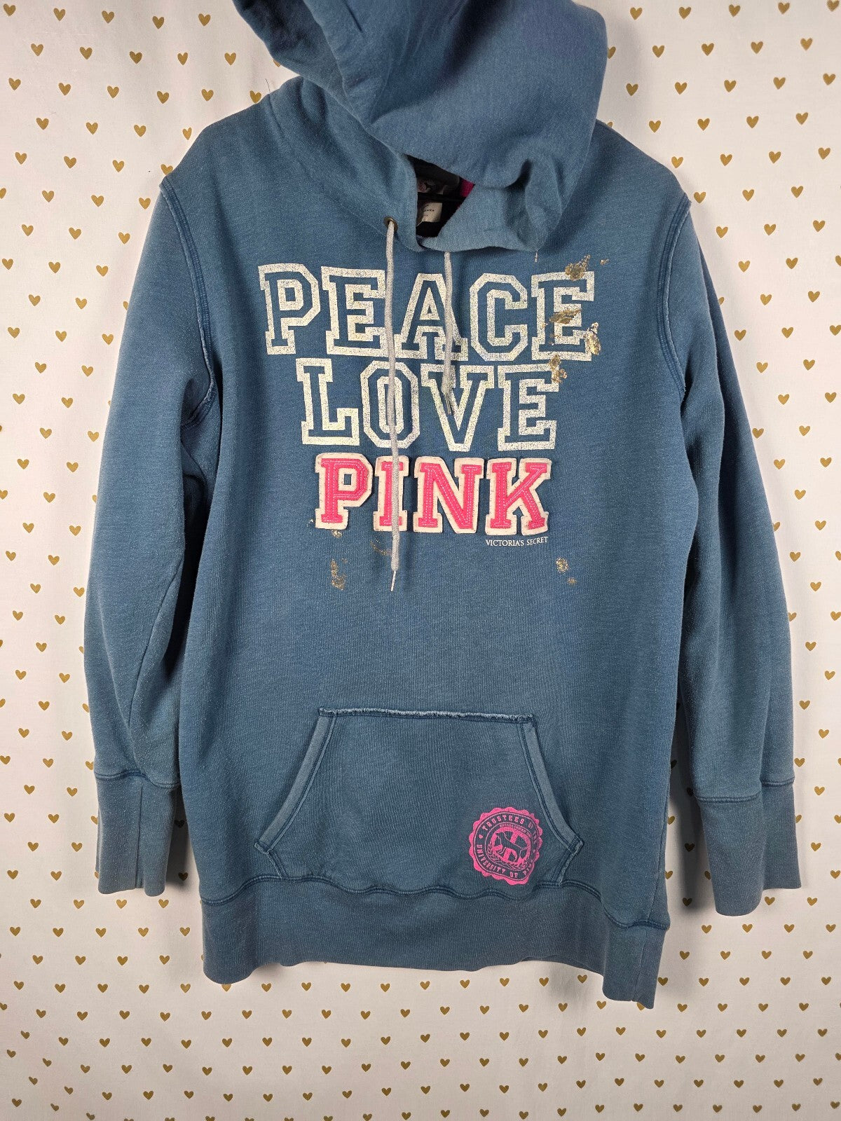 PINK Victoria's Secret Sweater Dress Hoodie Blue Peace Love Pink LY2K