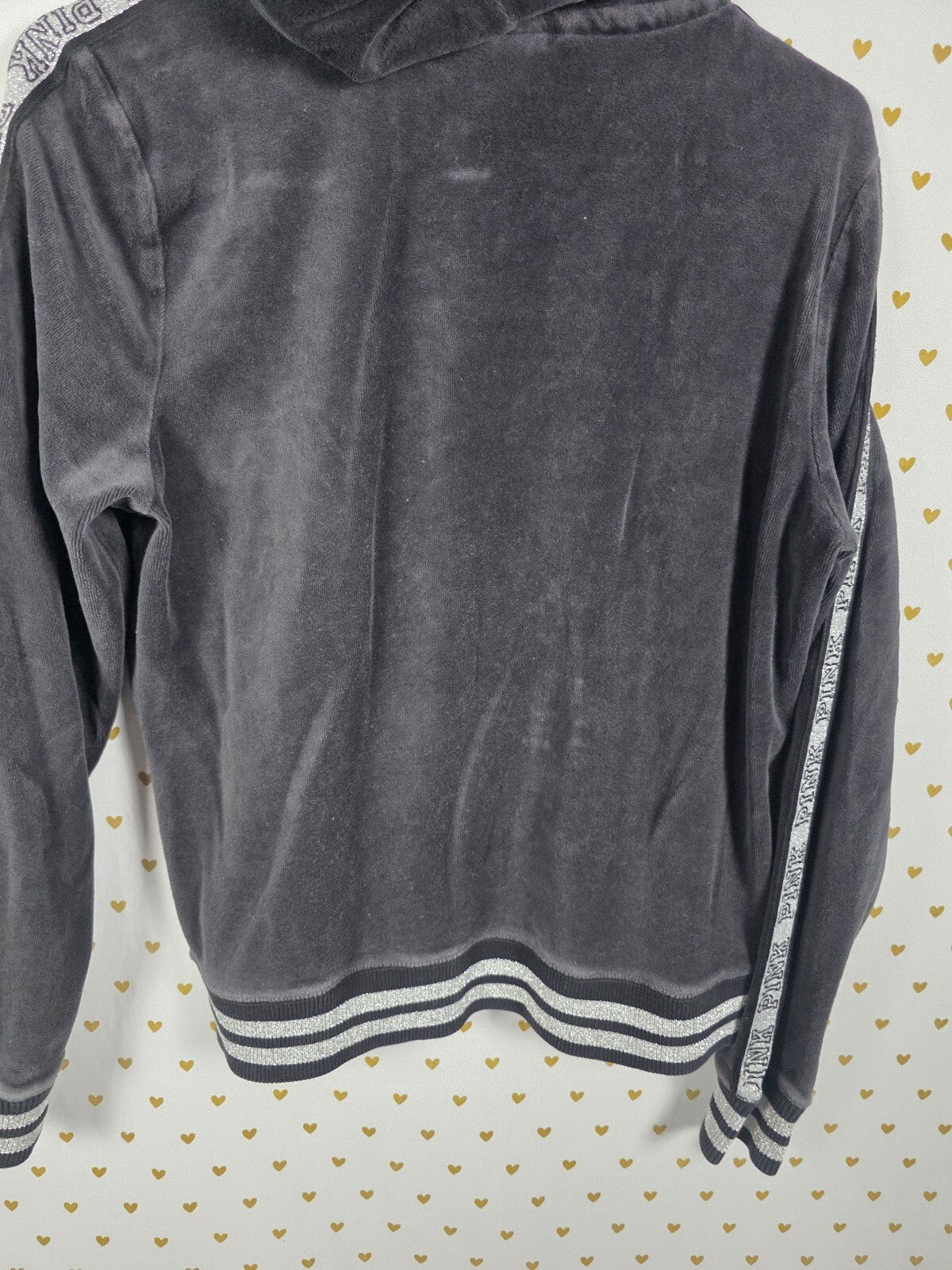 Victorias Secret Pink BLING Sequin VELOUR Hoodie Full Zip Medium Black Jacket