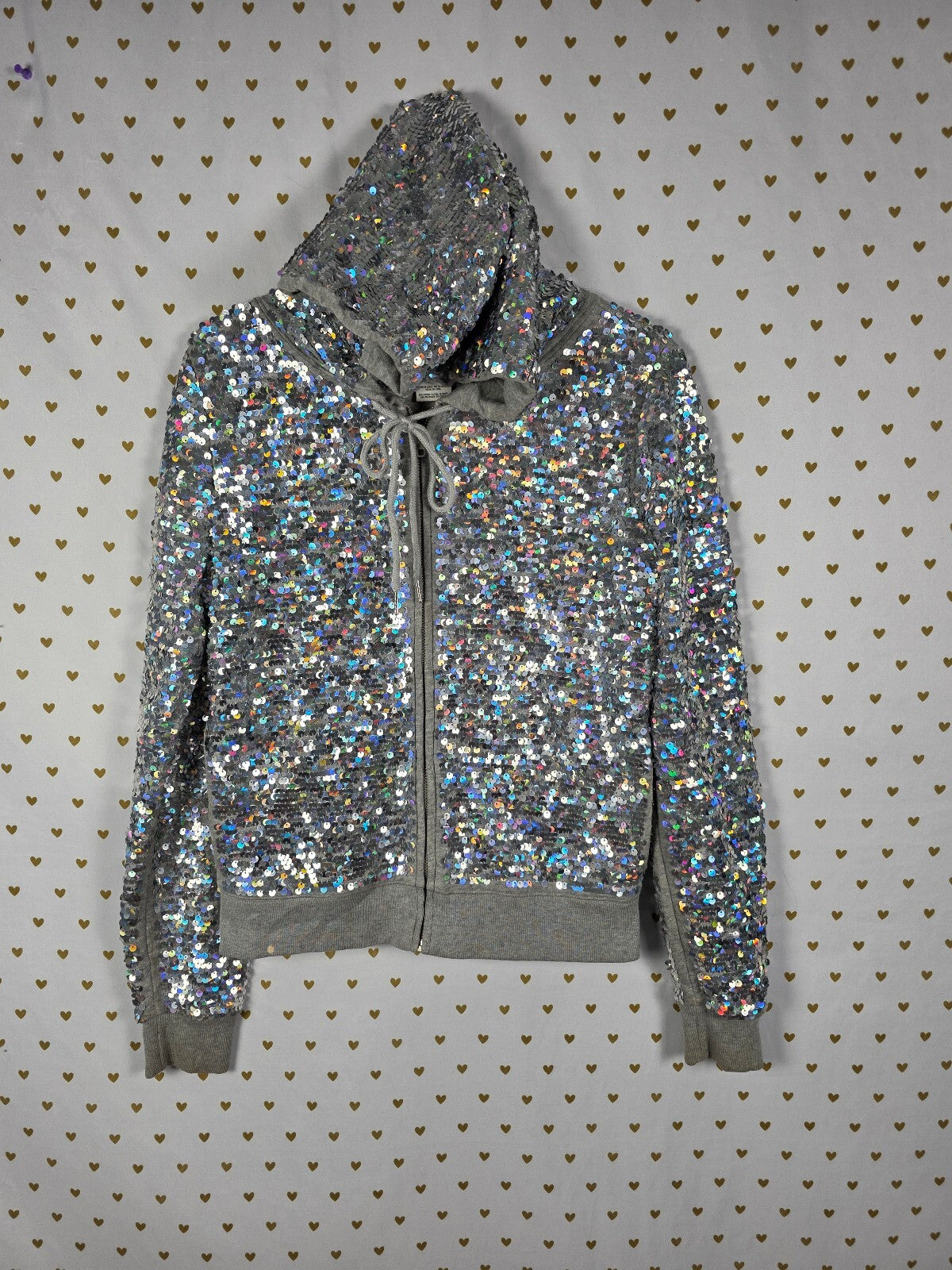 Victoria's Secret PINK Fashion Show 2013 Sequin Zip Hoodie Gray Small Y2K