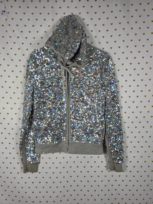 Victoria's Secret PINK Fashion Show 2013 Sequin Zip Hoodie Gray Small Y2K