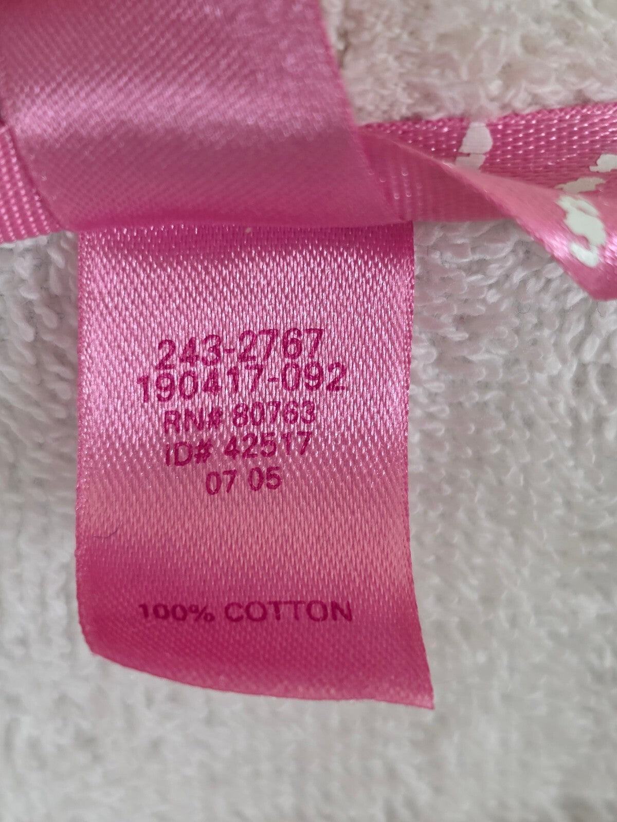Victoria's Secret PINK Plush Terry Robe White Pink Polka Dot Dog M/L 2005 Cotton