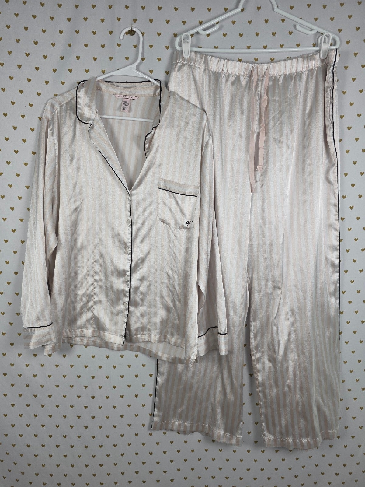 Victorias Secret Striped Iconic Sleep Set Satin Shirt Pants Pajama Set XL