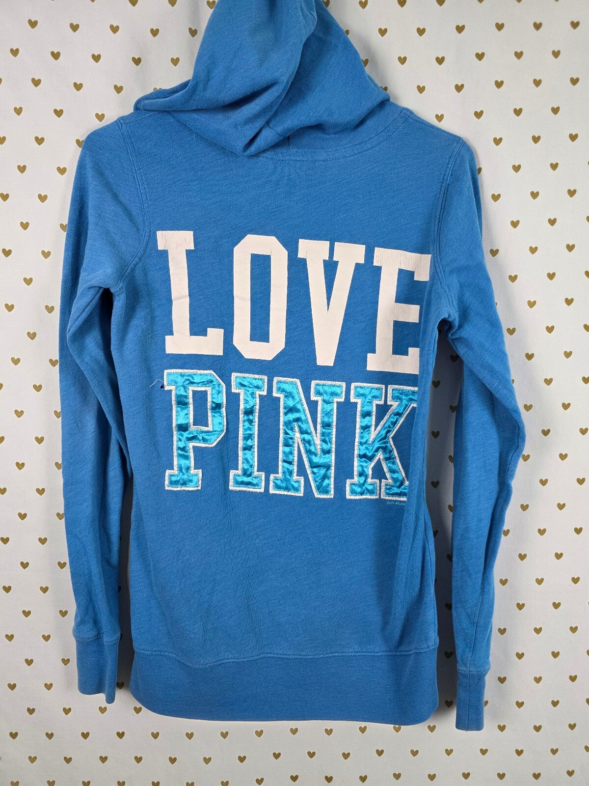 Victorias Secret Pink Vintage Blue Embroidered Hoodie Sweater Y2k XS '11