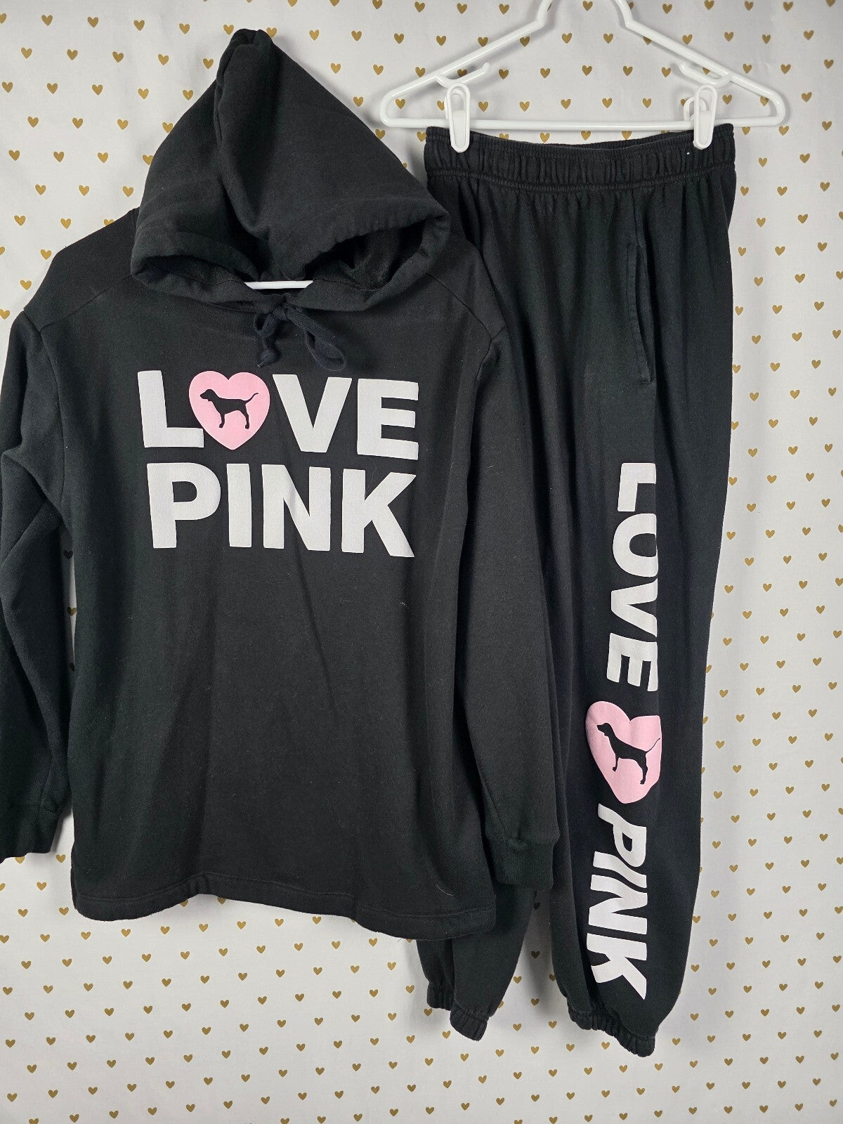 Victorias Secret Pink CAMPUS ORIGINALS Hoodie Sweats SET XS Pullover Pants 2pc