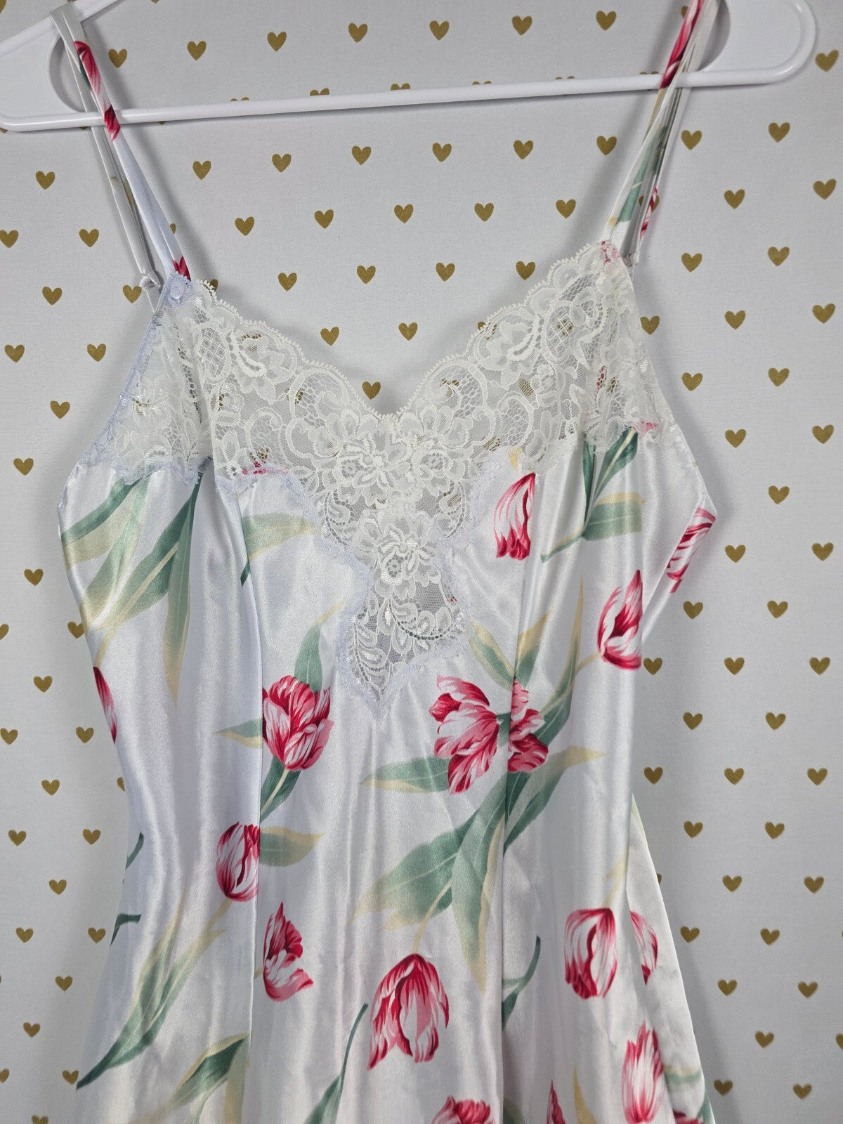 Victorias Secret Vintage Heart Label Floral Satin Slip Dress Nightie Lingerie Sm