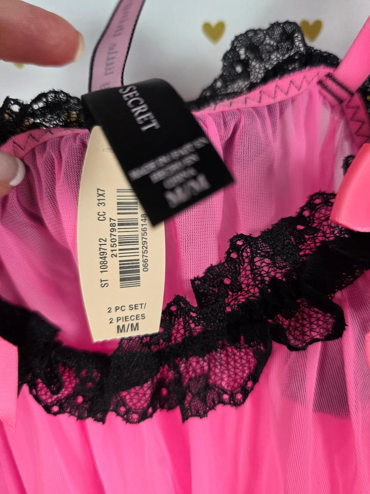 Victoria's Secret Sexy Little Things Pink Black Lace Babydoll Nightie M NWT NEW