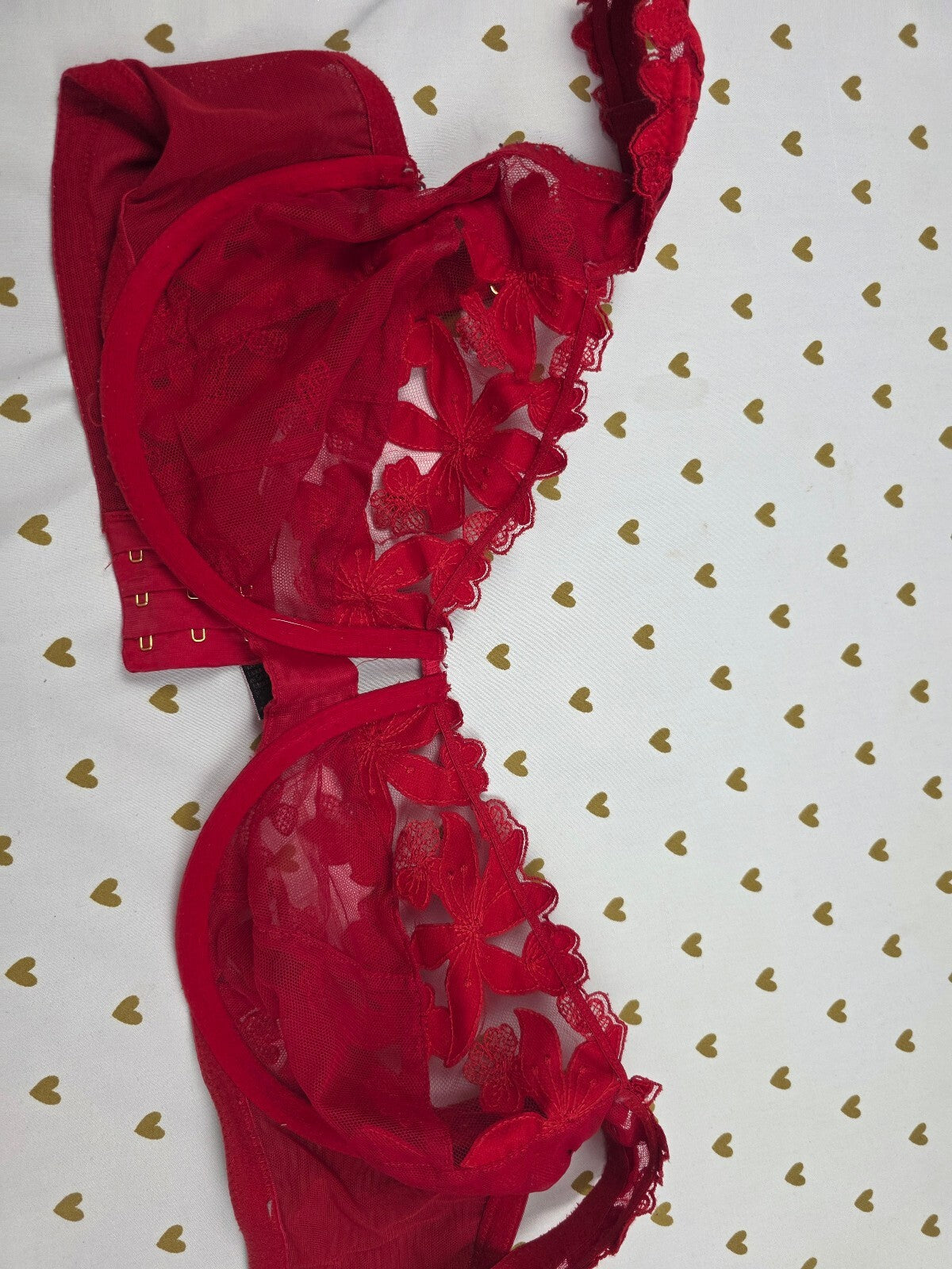 Victorias Secret Red Unlined Floral Demi Balconette Bra 40DD