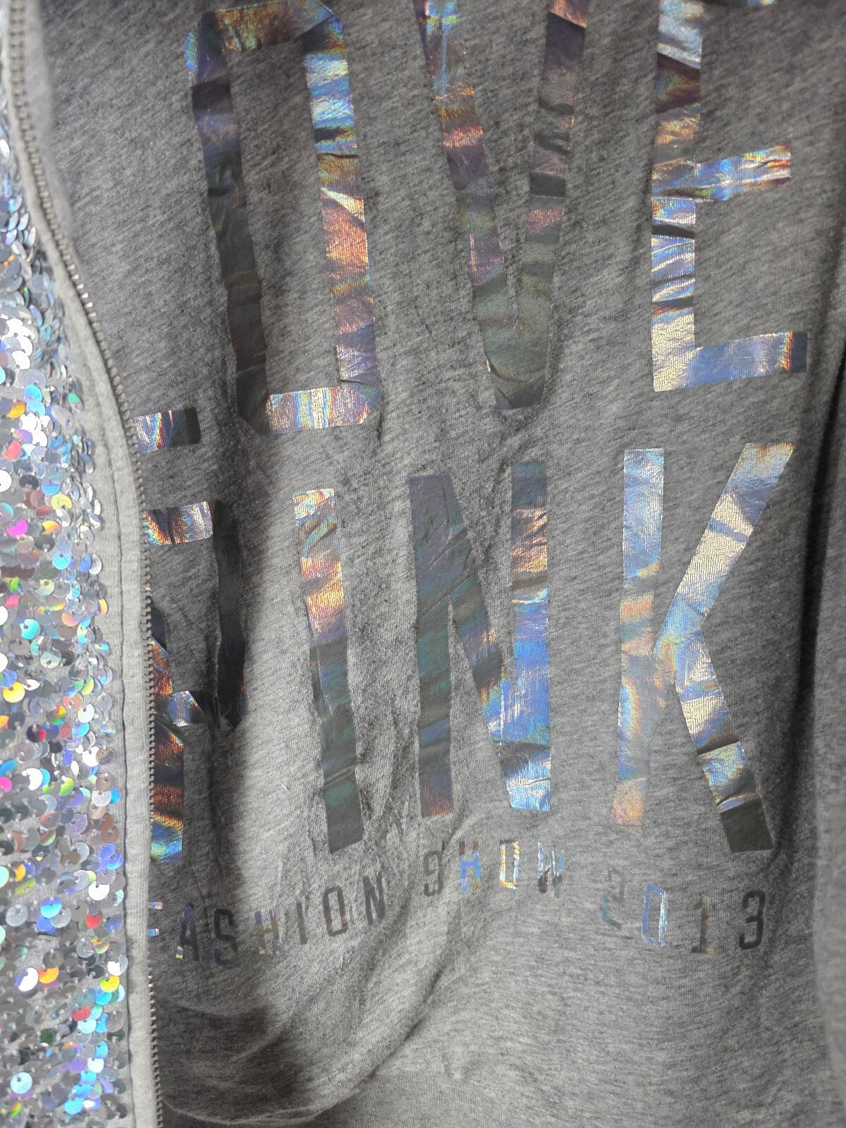 Victoria's Secret PINK Fashion Show 2013 Sequin Zip Hoodie Gray Small Y2K