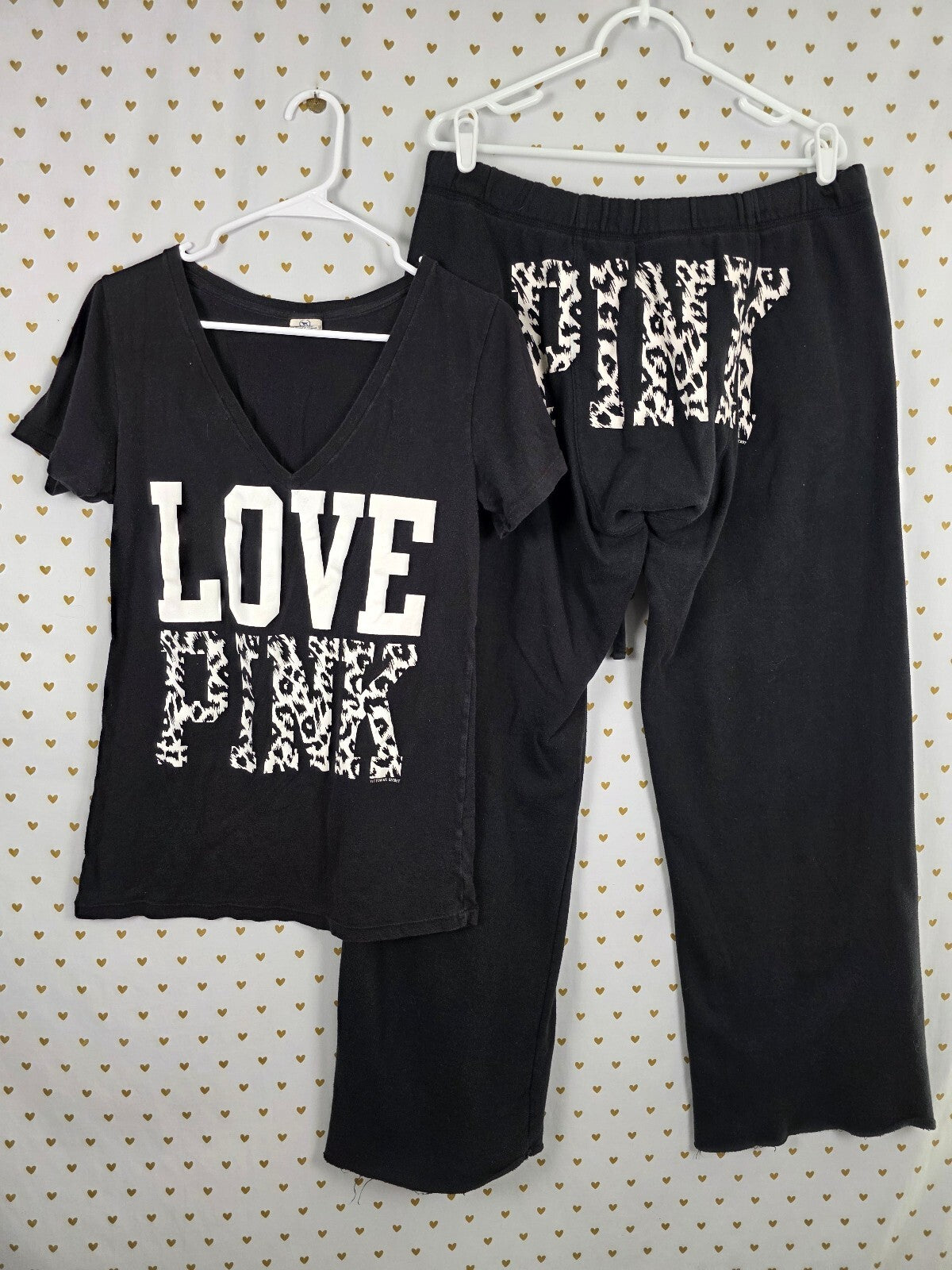 Vintage Victoria’s Secret PINK LOVE PINK Leopard Tee Sweatpants Set L M Y2K