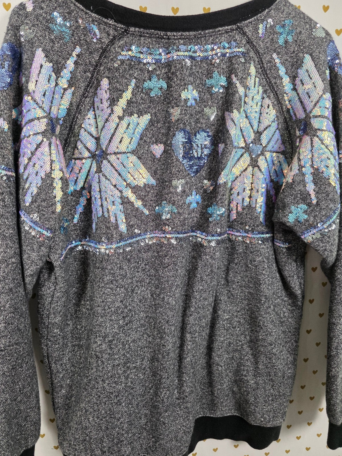 PINK Victoria's Secret Gray Sequin Snowflake Crewneck Sweatshirt XS BLING