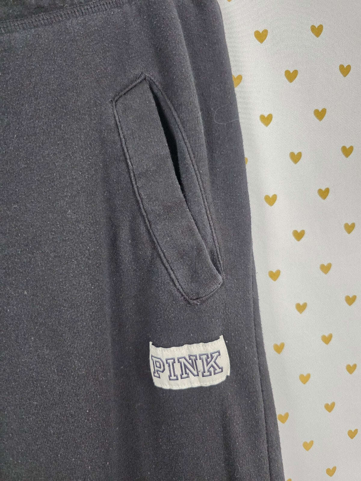 Victorias Secret PINK Black Love Boyfriend Diaper Butt Sweats Flare LARGE