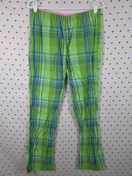Victorias Secret Green Plaid Cotton Vintage LARGE Sleep Pants Pajama PJ Bottoms