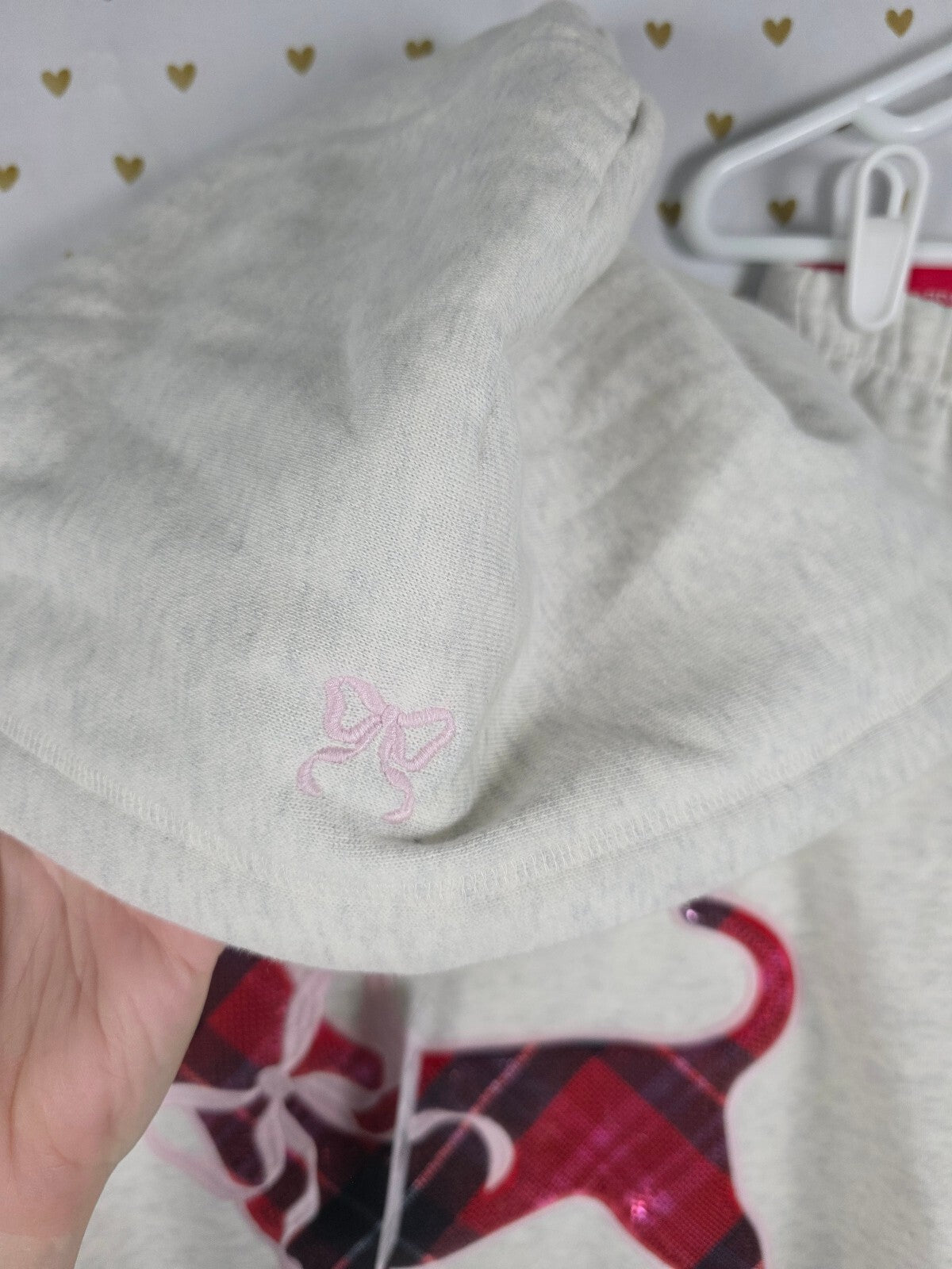 NWT VS PINK x LoveShackFancy Sequin Dog Hoodie Jogger Set M Short Plaid