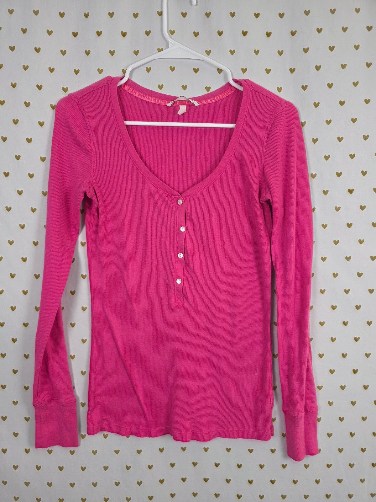 Victorias Secret PINK thermal waffle long sleeve Henley Shirt Medium