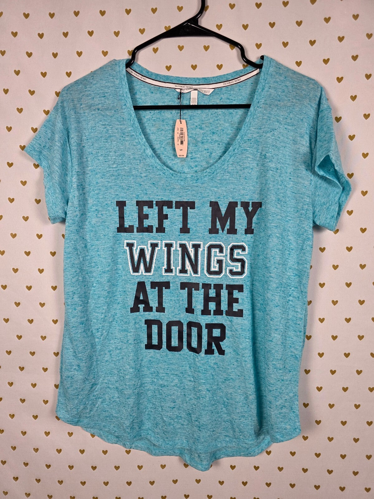Victoria's Secret NWT ANGELS Left My Wings at the Door Graphic Tee Small Blue