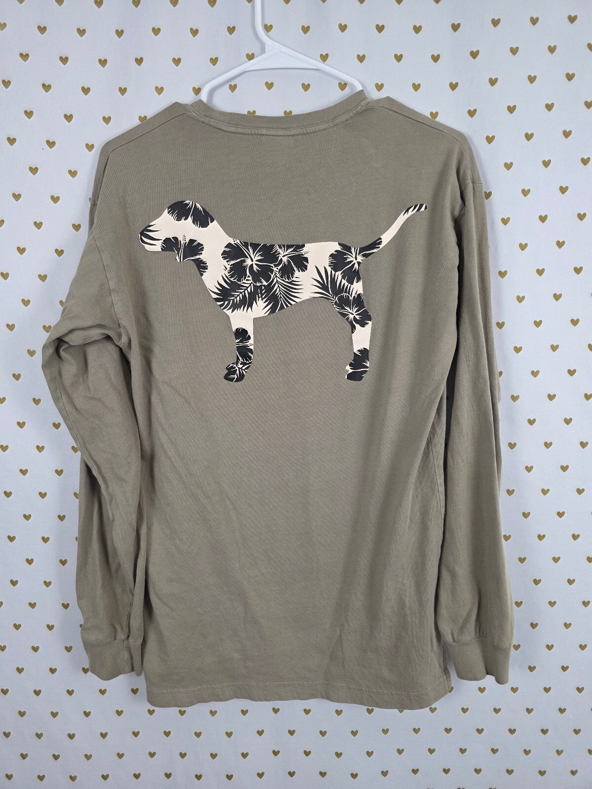 Victorias Secret PINK Hawaiian Hibiscus Dog Logo Tee shirt Long Sleeve XS