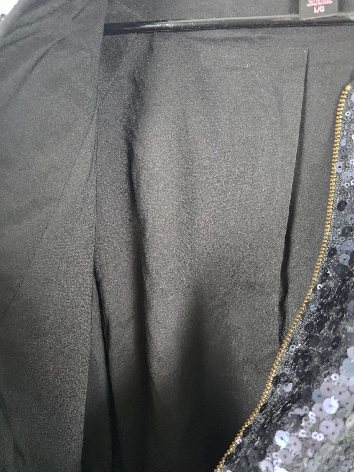 Victoria's Secret Black Sequin Bomber Jacket Full Zip Large Coat LG FULL BLING