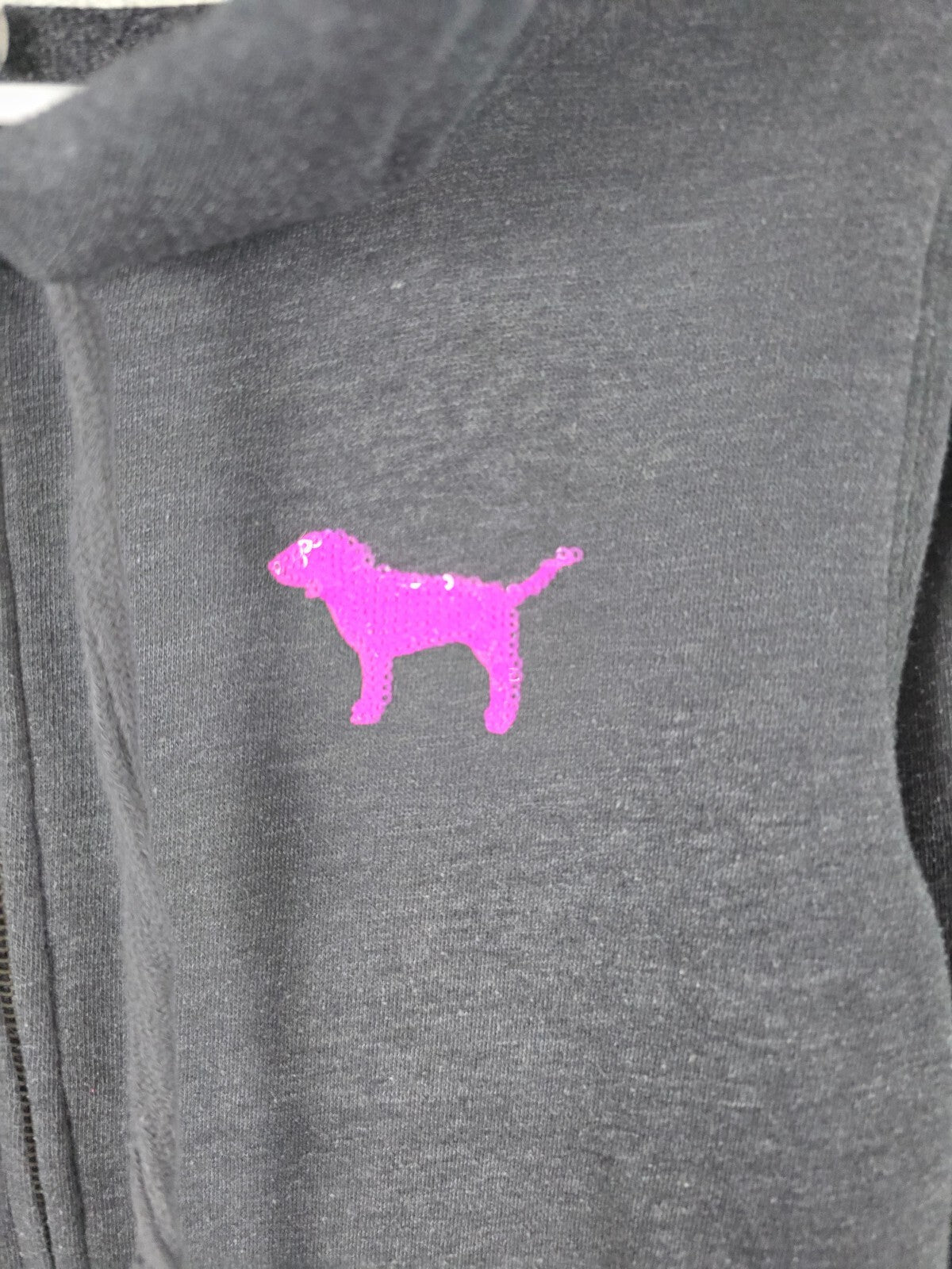 Victorias Secret Pink BLING PURPLE SEQUIN Full Zip Hoodie Jacket XS Grey