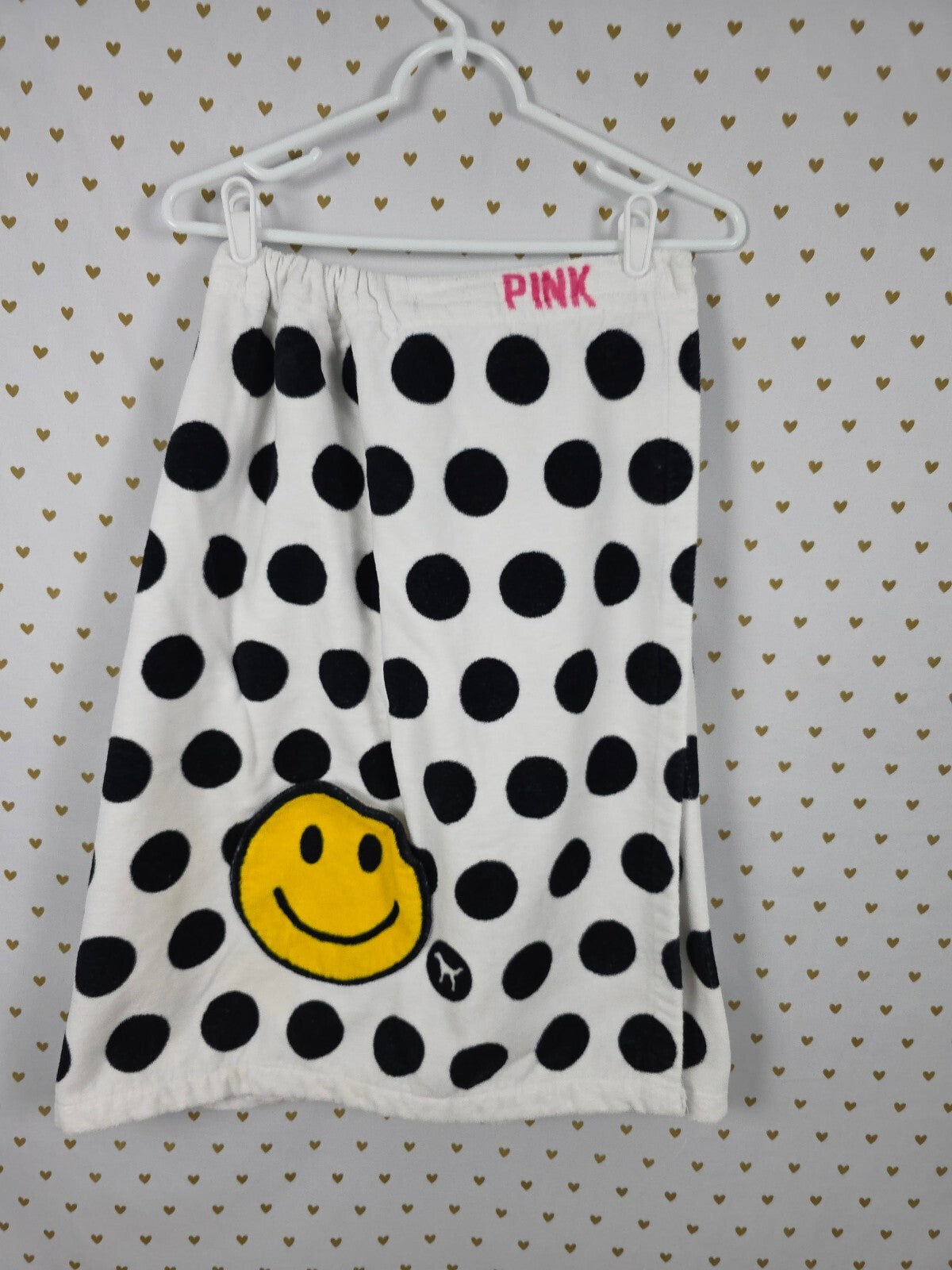 Victoria's Secret PINK Polka Dot Plush Spa Bath Wrap Towel Cover Up Smiley