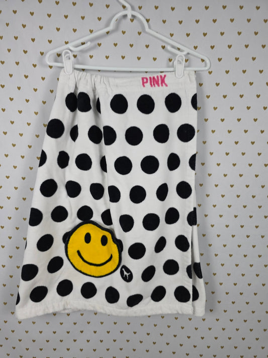 Victoria's Secret PINK Polka Dot Plush Spa Bath Wrap Towel Cover Up Smiley