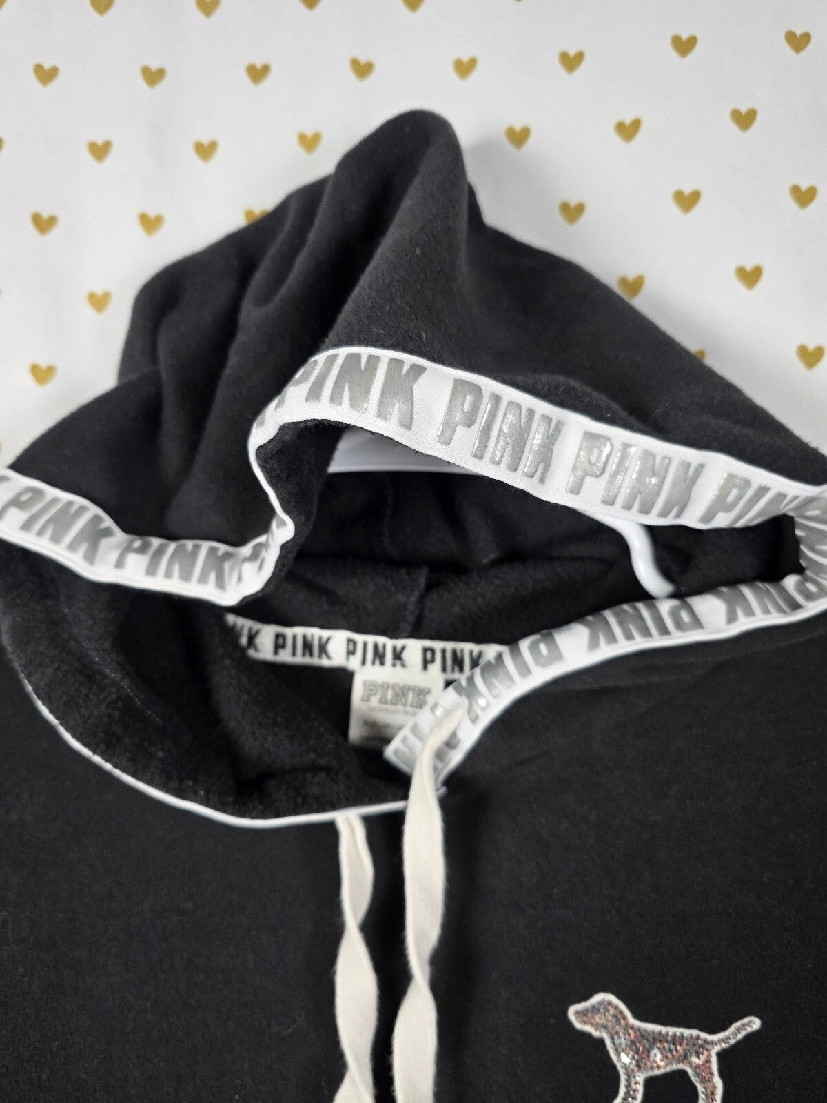 Victorias Secret Pink BLING DOG Sequin Pullover Hoodie Sweater SMALL
