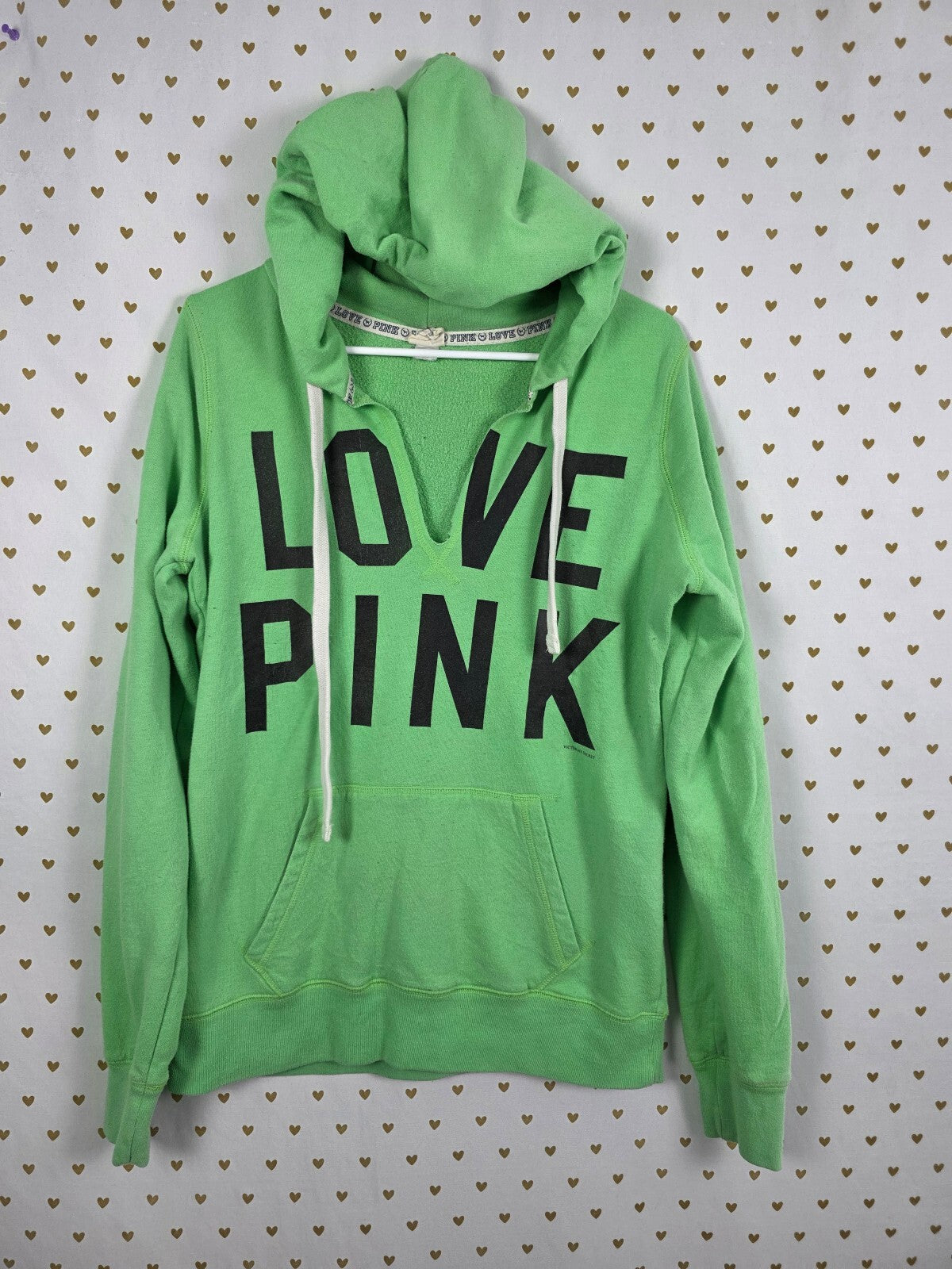 Victorias Secret Pink Vintage Love V Neck pullover Hooded Sweater Medium