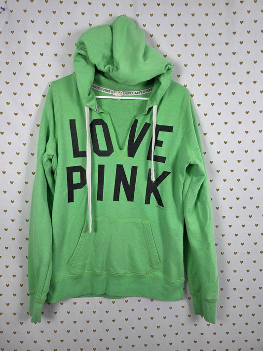 Victorias Secret Pink Vintage Love V Neck pullover Hooded Sweater Medium