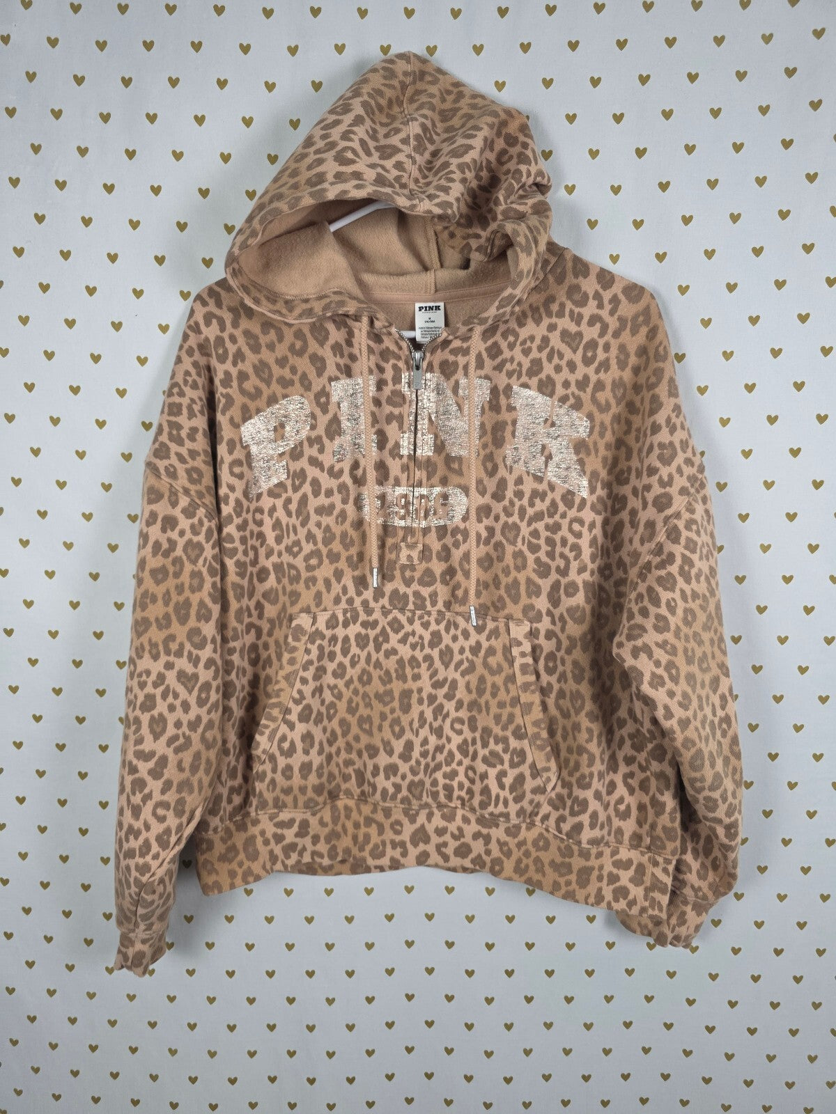 Victoria’s Secret PINK Leopard Cheetah 1986 Metallic BLING Half Zip Hoodie M