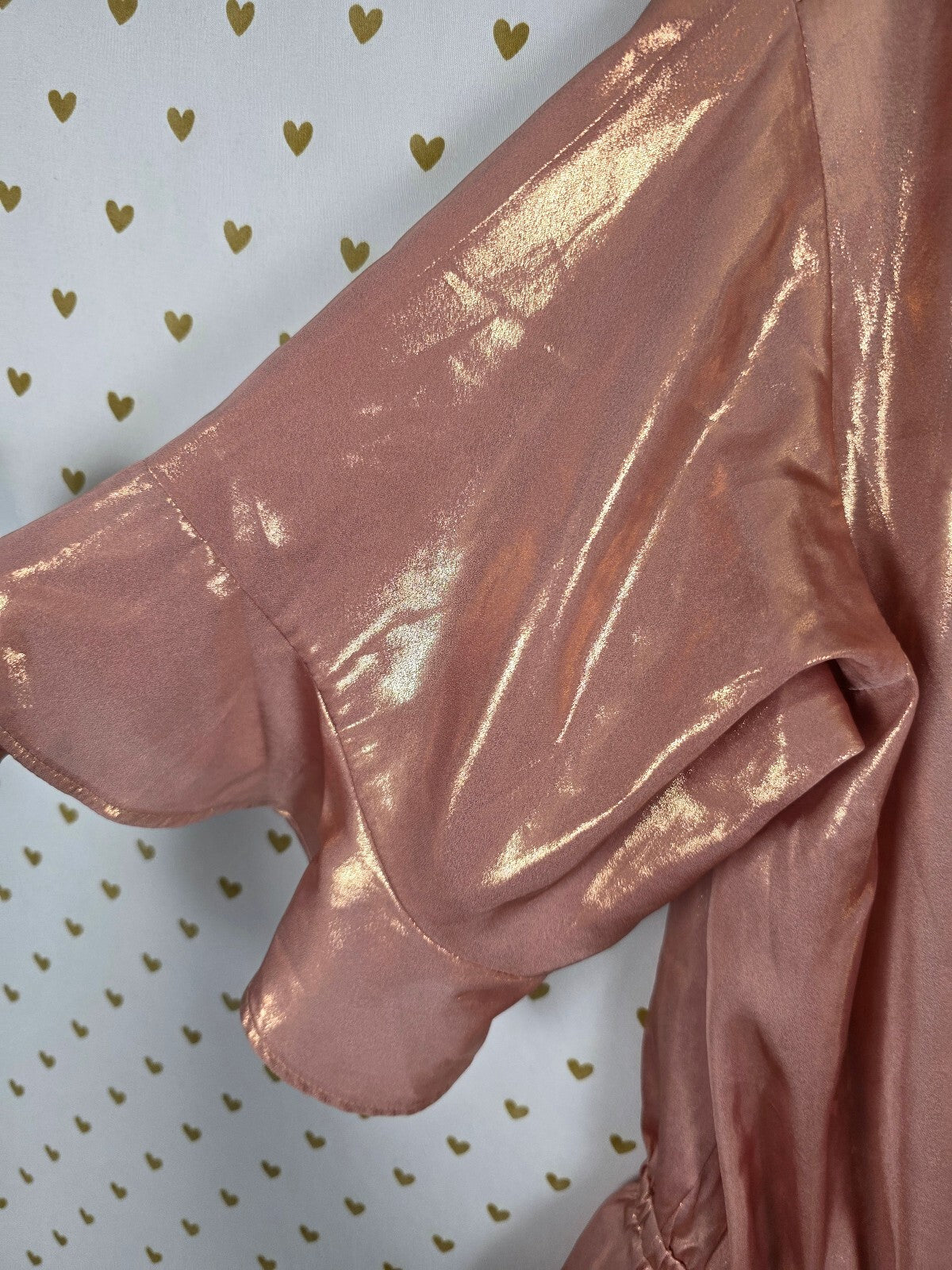 Victoria's Secret Rose Gold Metallic Wrap Romper Flutter Sleeve L