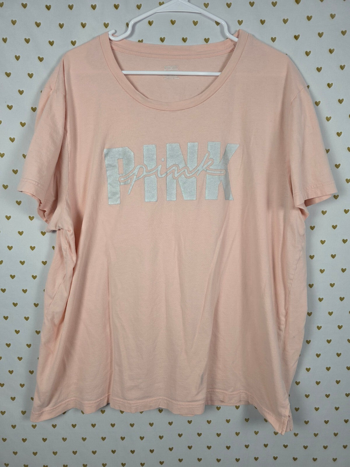 Victorias Secret PINK Logo Peach Tee Shirt 2XL XXL