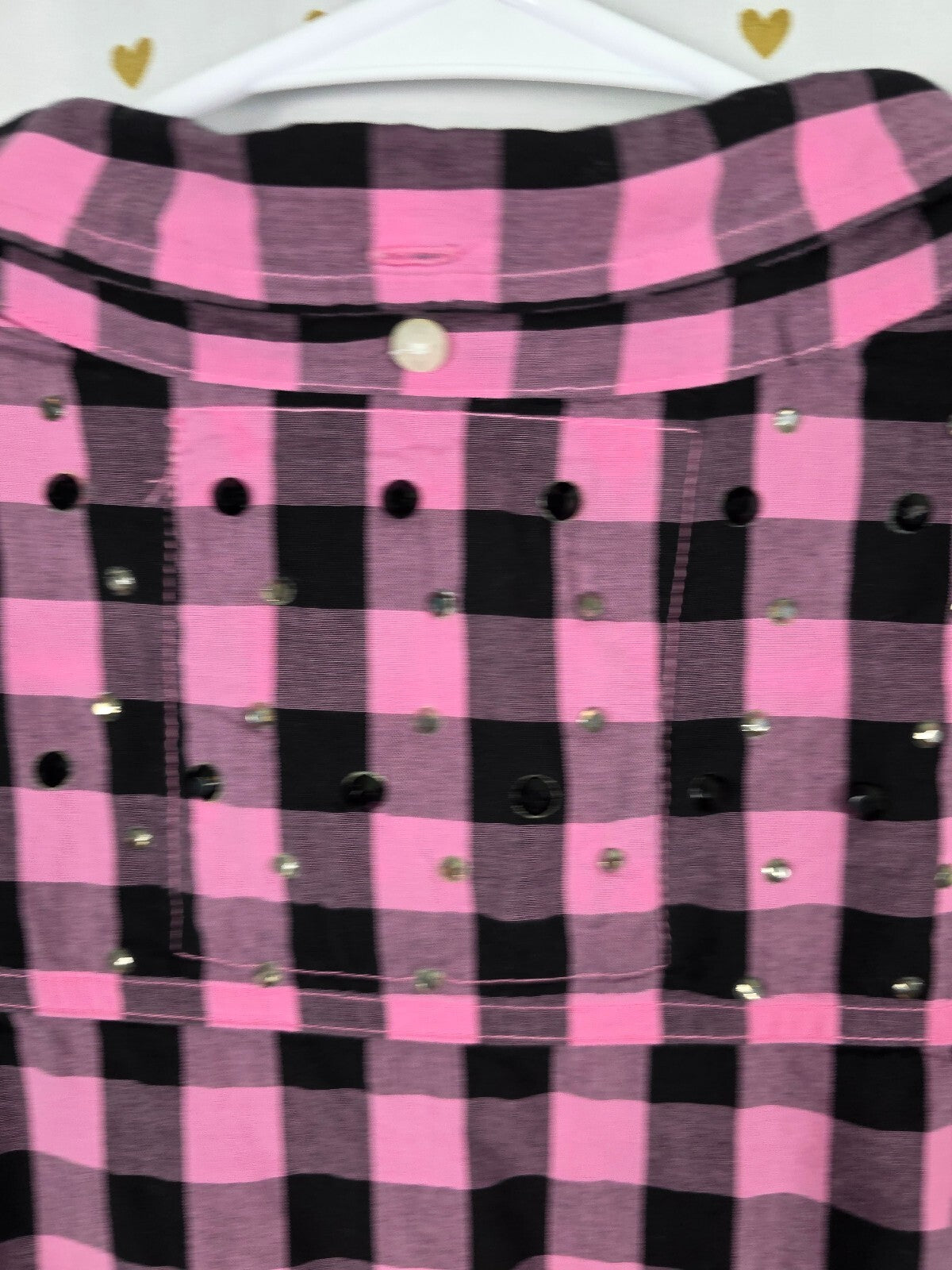 Victoria's Secret PINK Plaid Ruffle Shirt Dress S/P Pink Black BLING Rhinestone