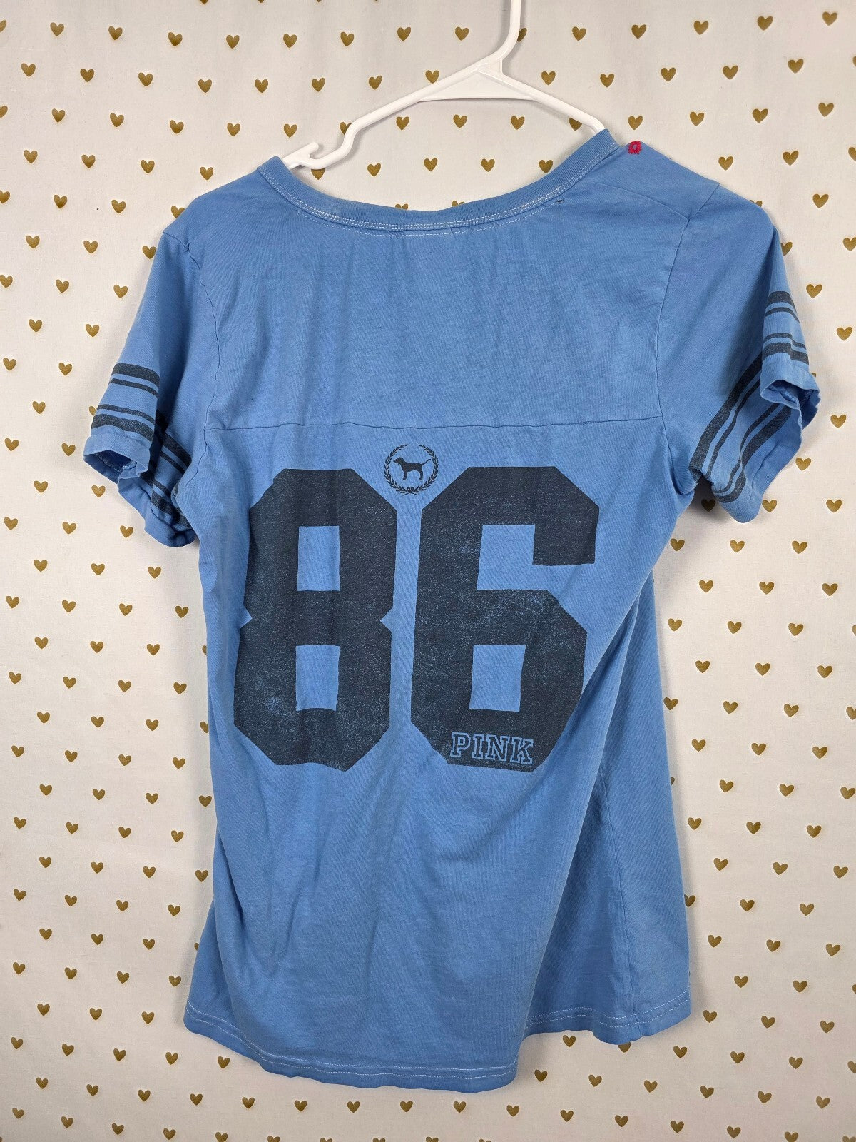 Victorias Secret PINK Vintage Y2k blue v neck embroidered Love tee shirt Large