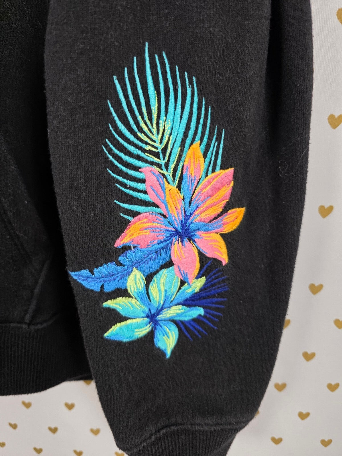 Victorias Secret Pink Embroidered Hibiscus Quarter Zip Logo Sweater Shirt MED