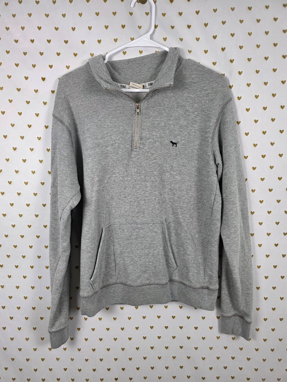 Victorias Secret Pink Quarter Zip Leopard Cheetah Sweater Shirt Logo XS