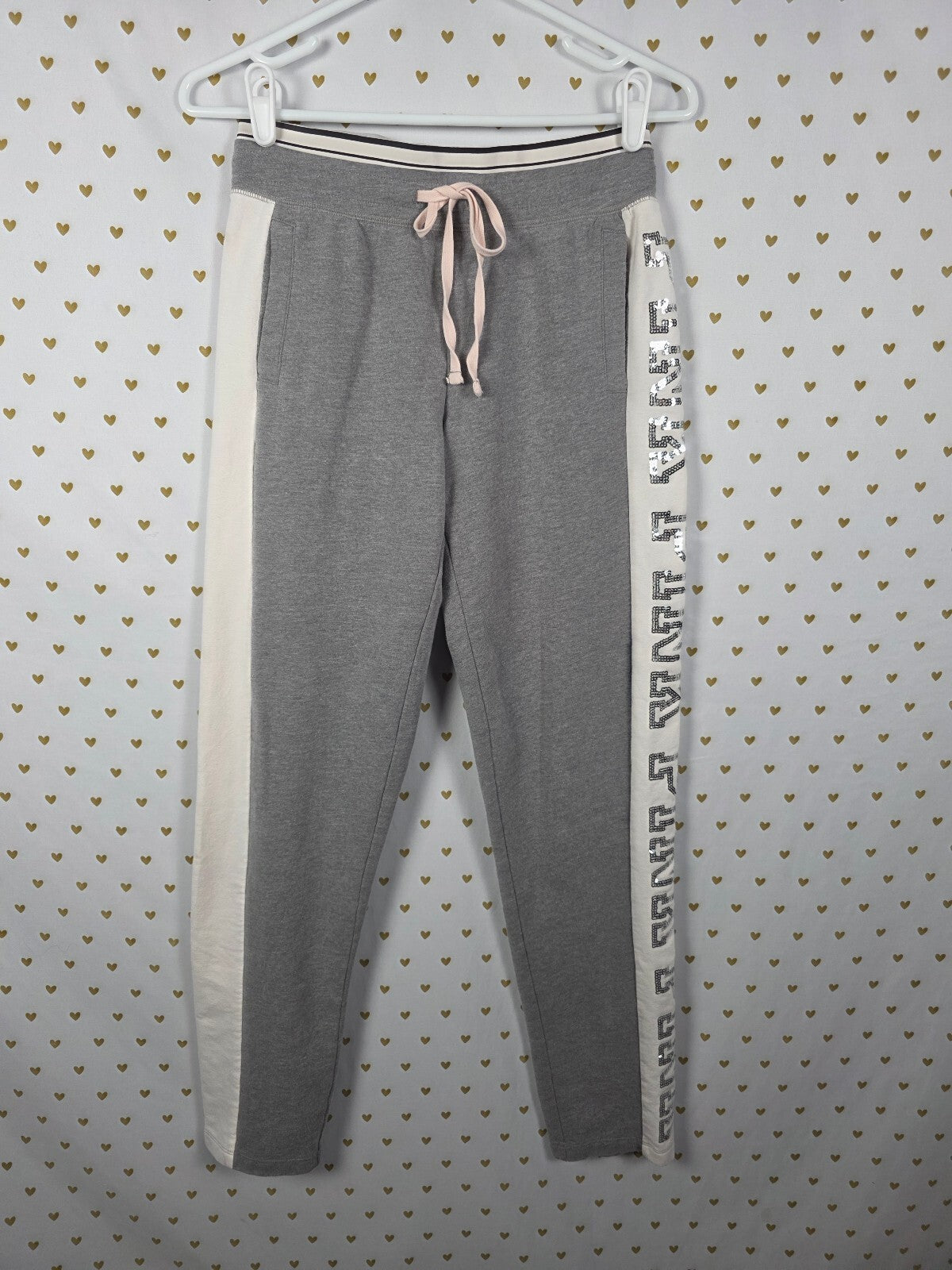 Victorias Secret PINK Bling sequined Logo Sweats Sweatpants Silver XS