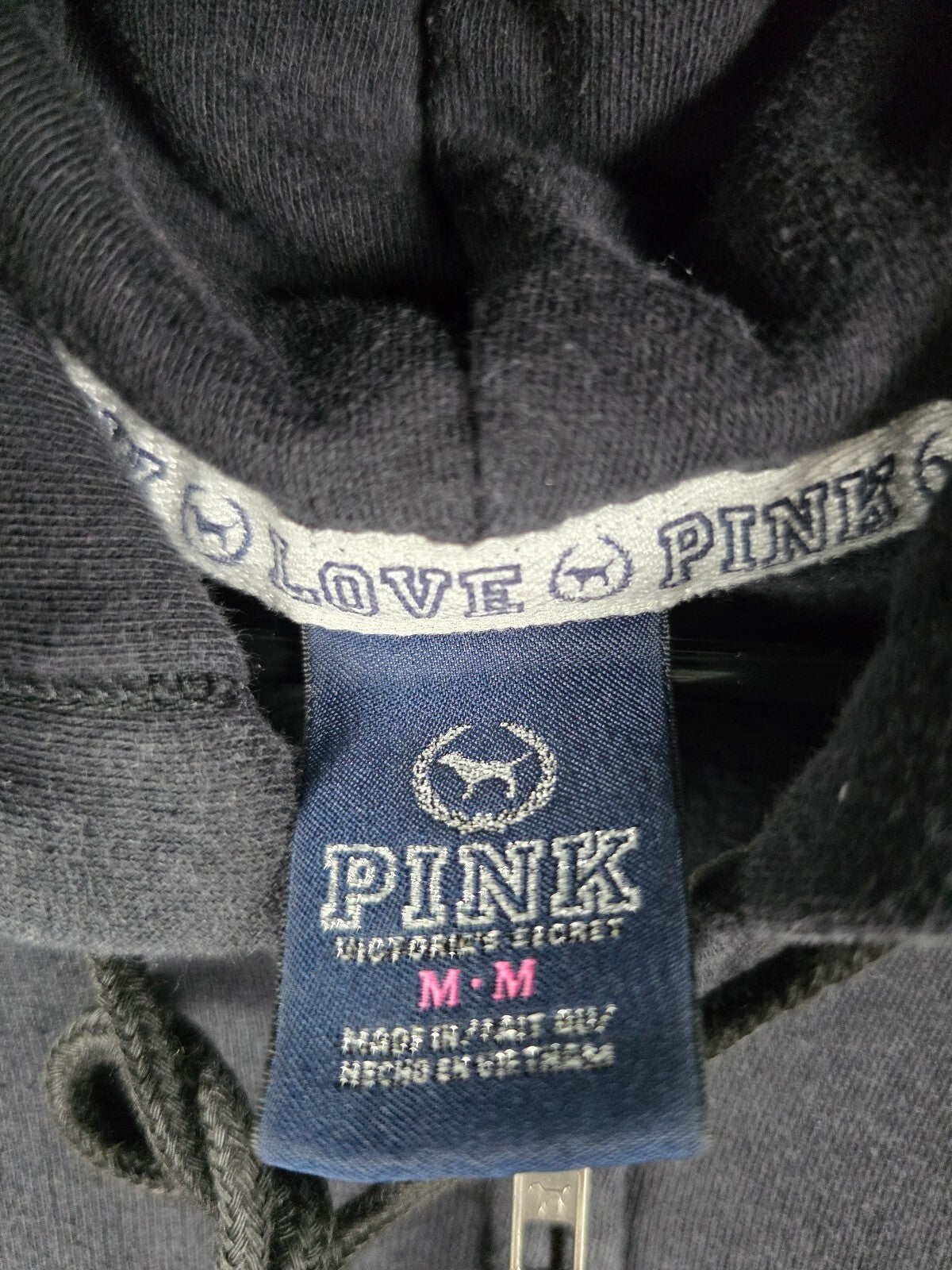 Victorias Secret Pink BLING Pocket Full zip Black Jacket Vintage Y2k Medium