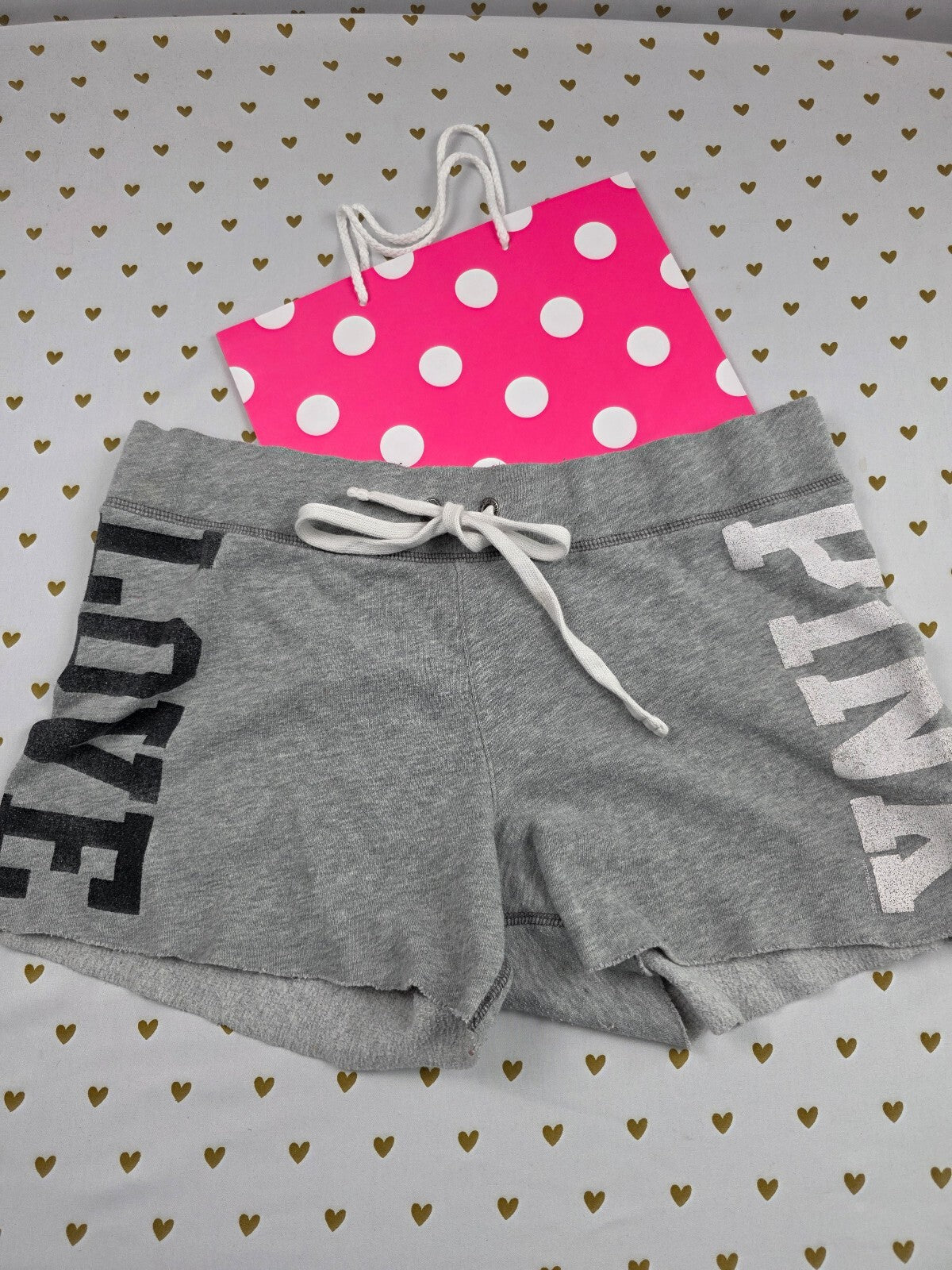 Victorias Secret PINK Grey Sweat Shorts Logo Drawstring Y2k Vintage Medium