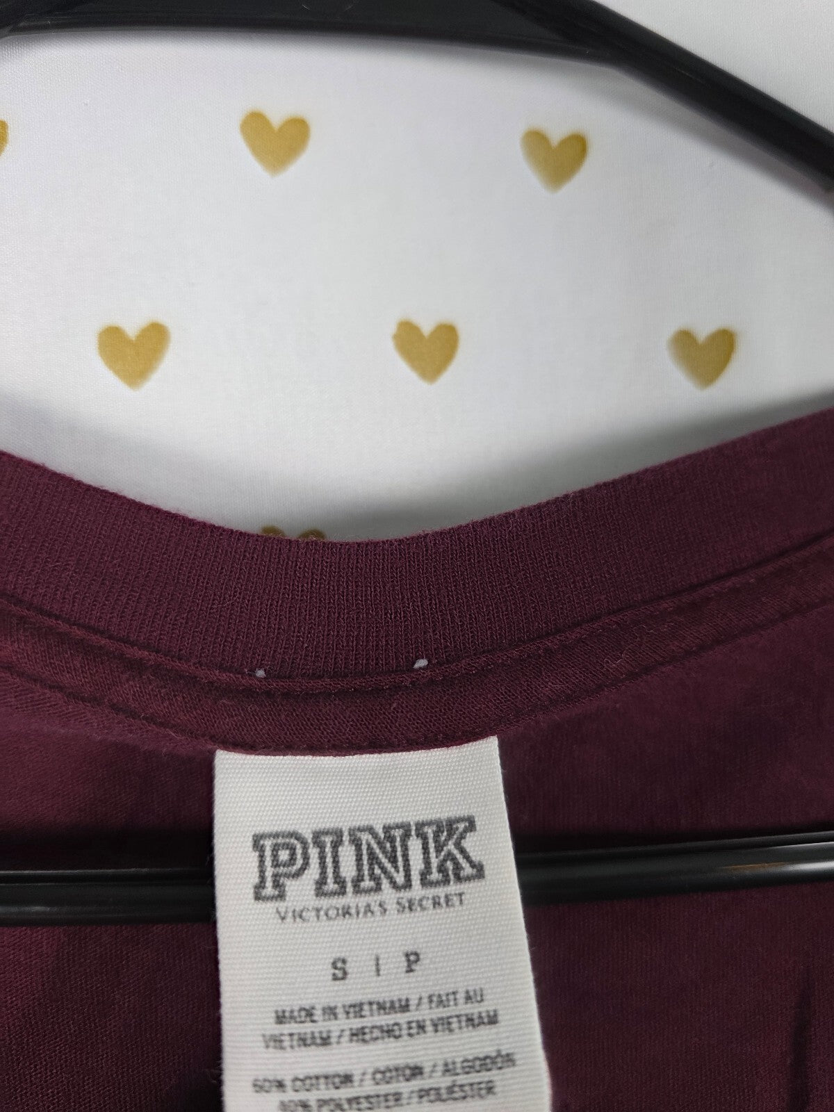 Victorias Secret PINK Maroon Bling Sequined V neck tee shirt Small