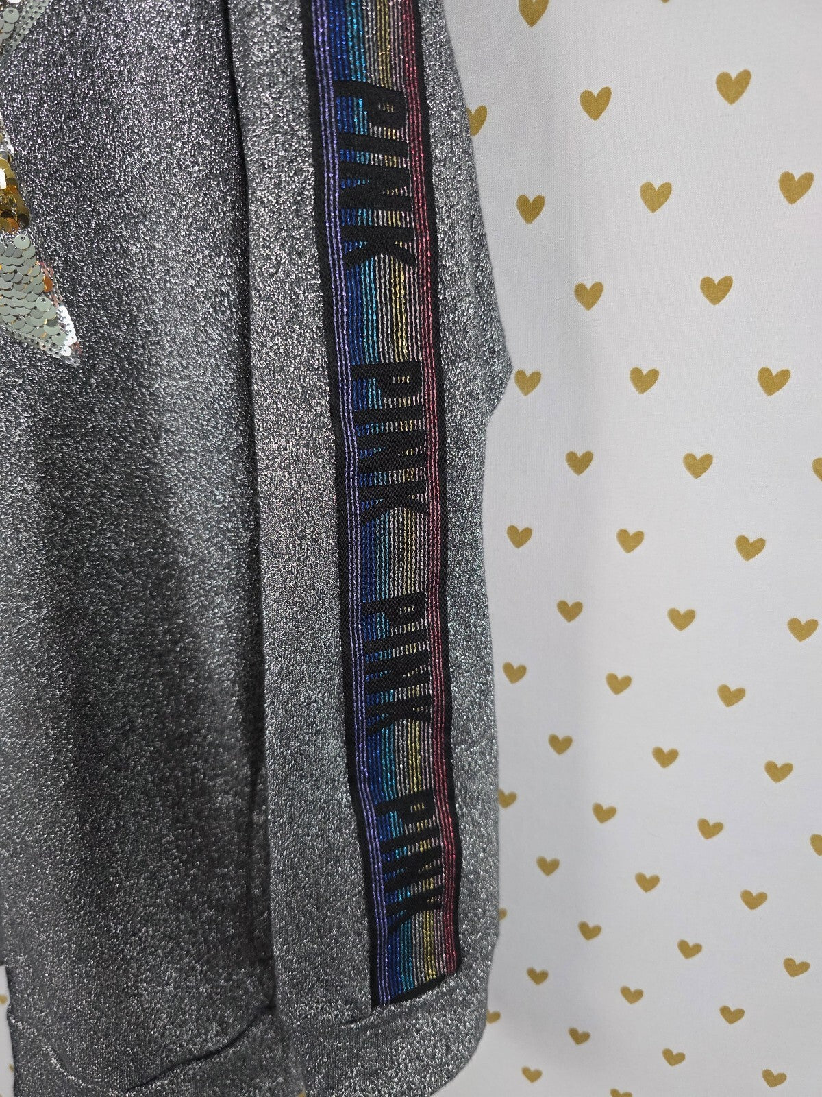 Victorias Secret Pink FLIP SEQUIN Shimmer BING Rainbow Slouchy Sweater XS OVERSZ