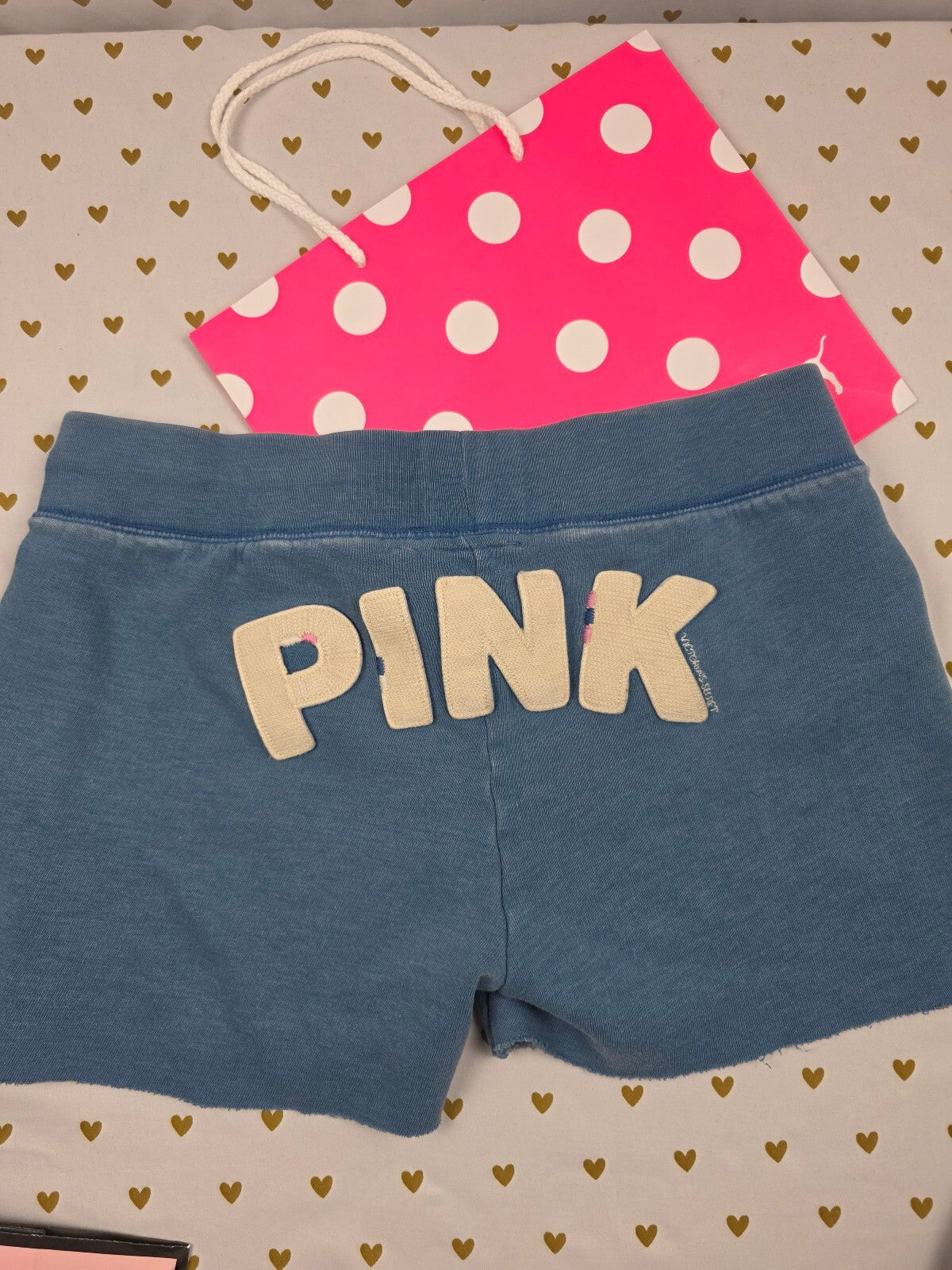 Victorias Secret PINK Logo Butt VINTAGE Y2k Sweat Shorts Blue SMALL