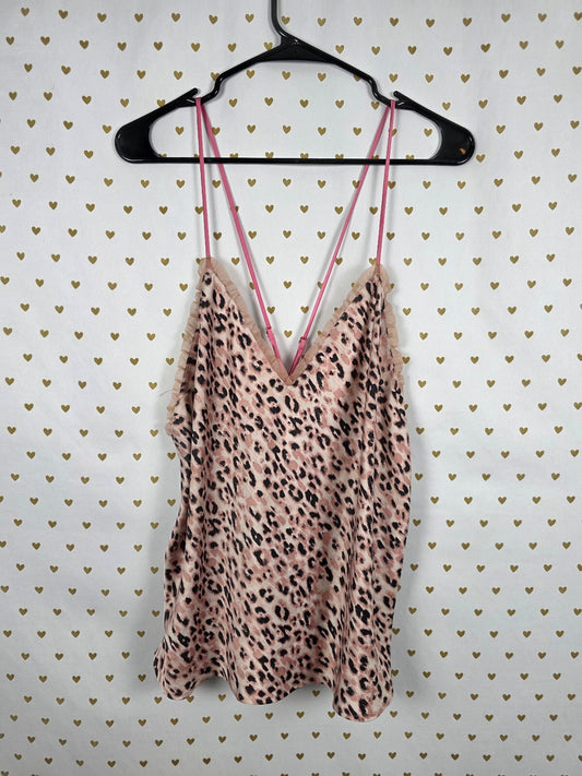 Victorias Secret Leopard Cheetah Satin Silky Babydoll Tank Top XL