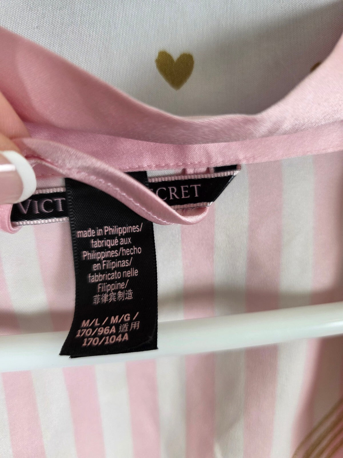 Victoria's Secret World Tour 2023 Satin Robe M/L Pink Stripe Gold Wings